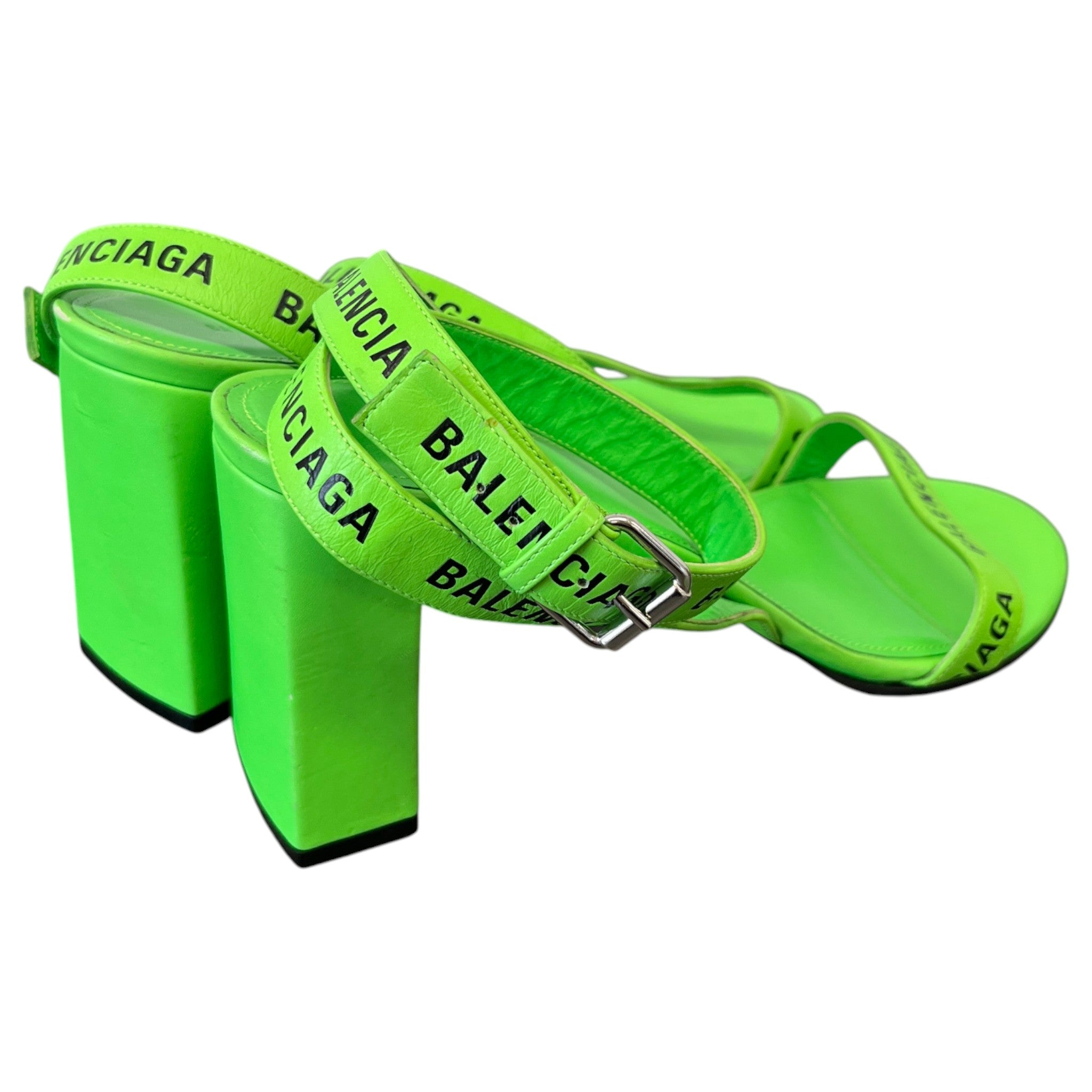 Women's Neon Allover Logo Ankle Strap Heels Green Size EU 40 / UK 7