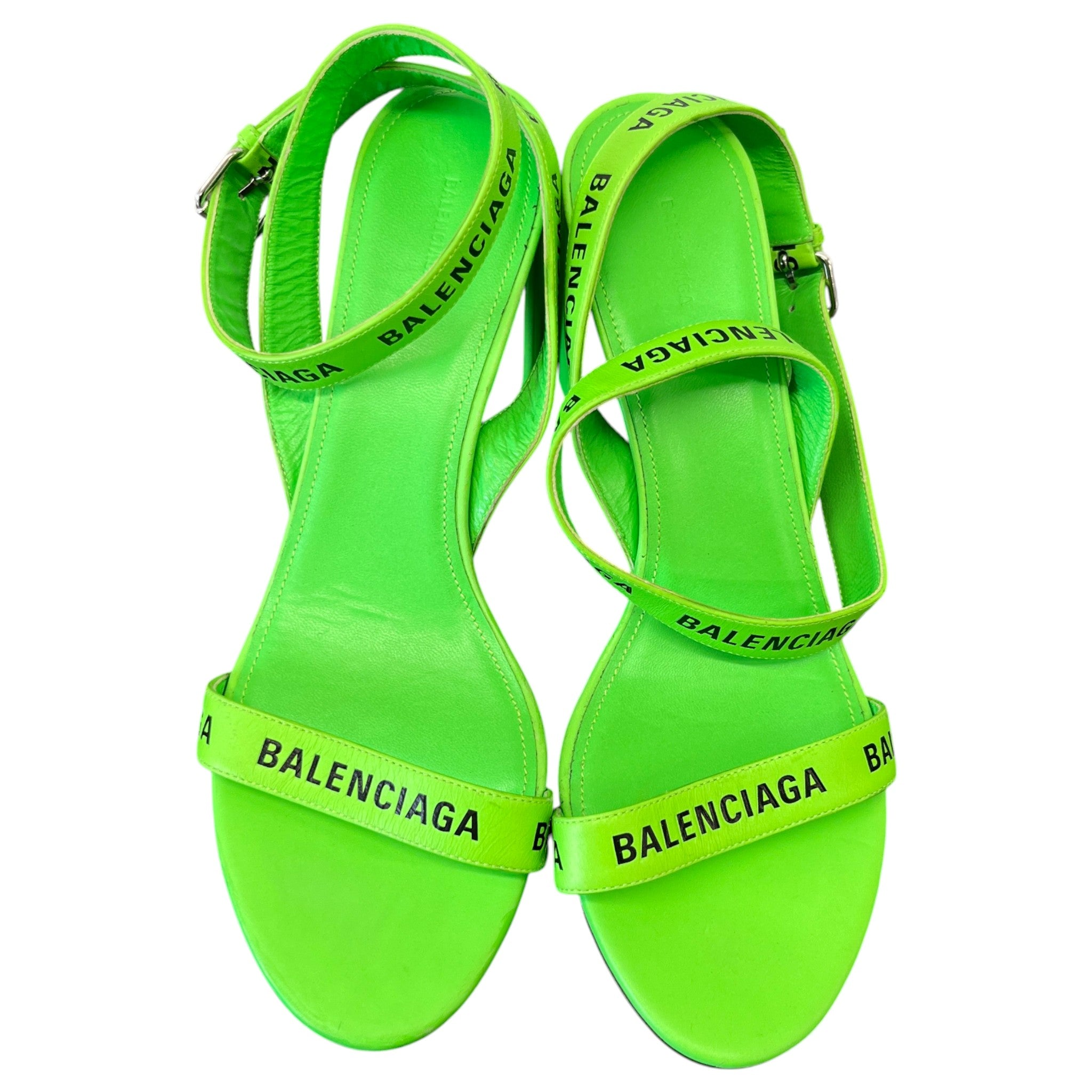 Women's Neon Allover Logo Ankle Strap Heels Green Size EU 40 / UK 7