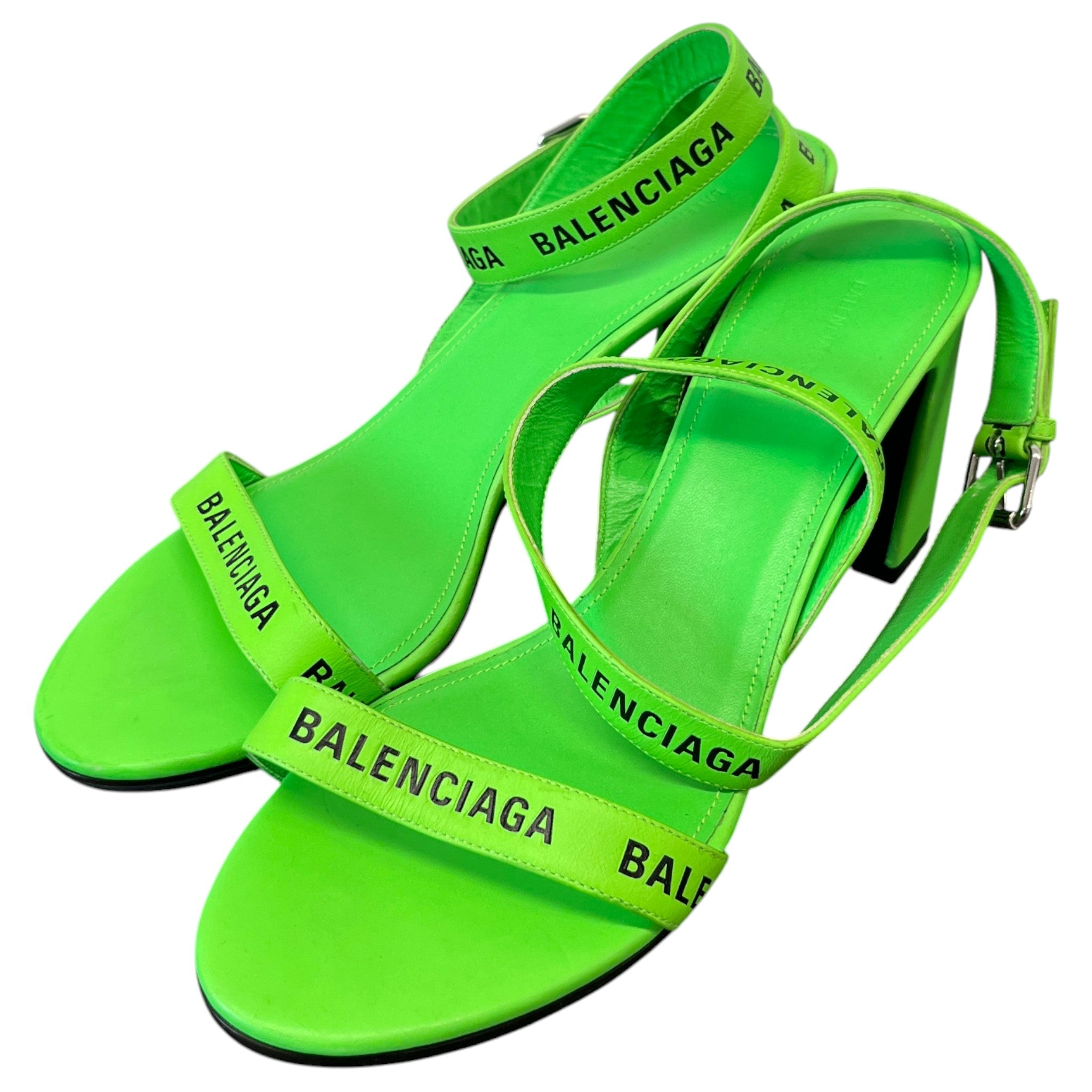 Women's Neon Allover Logo Ankle Strap Heels Green Size EU 40 / UK 7