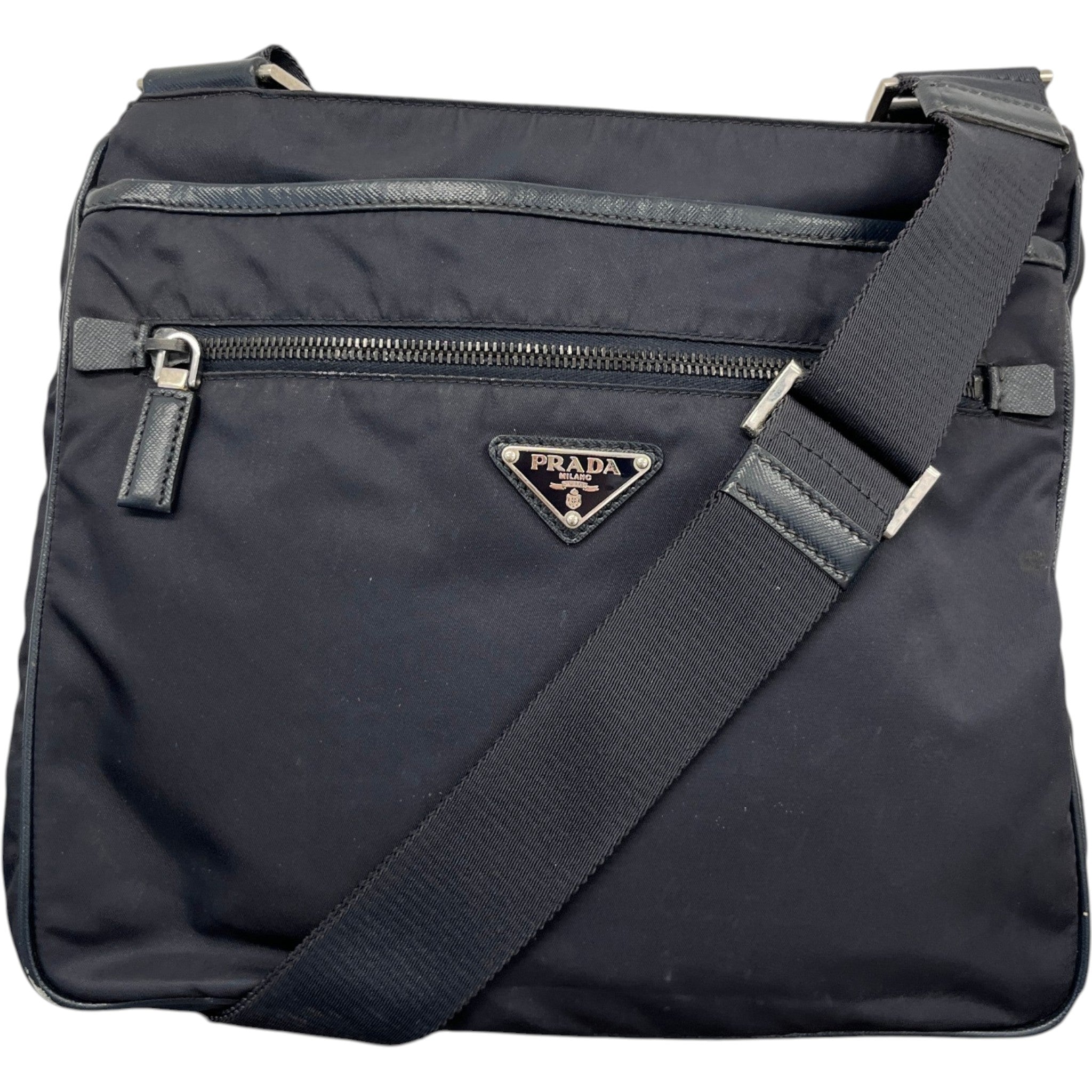 Men's Re-Nylon Plaque Logo Messenger Bag Navy