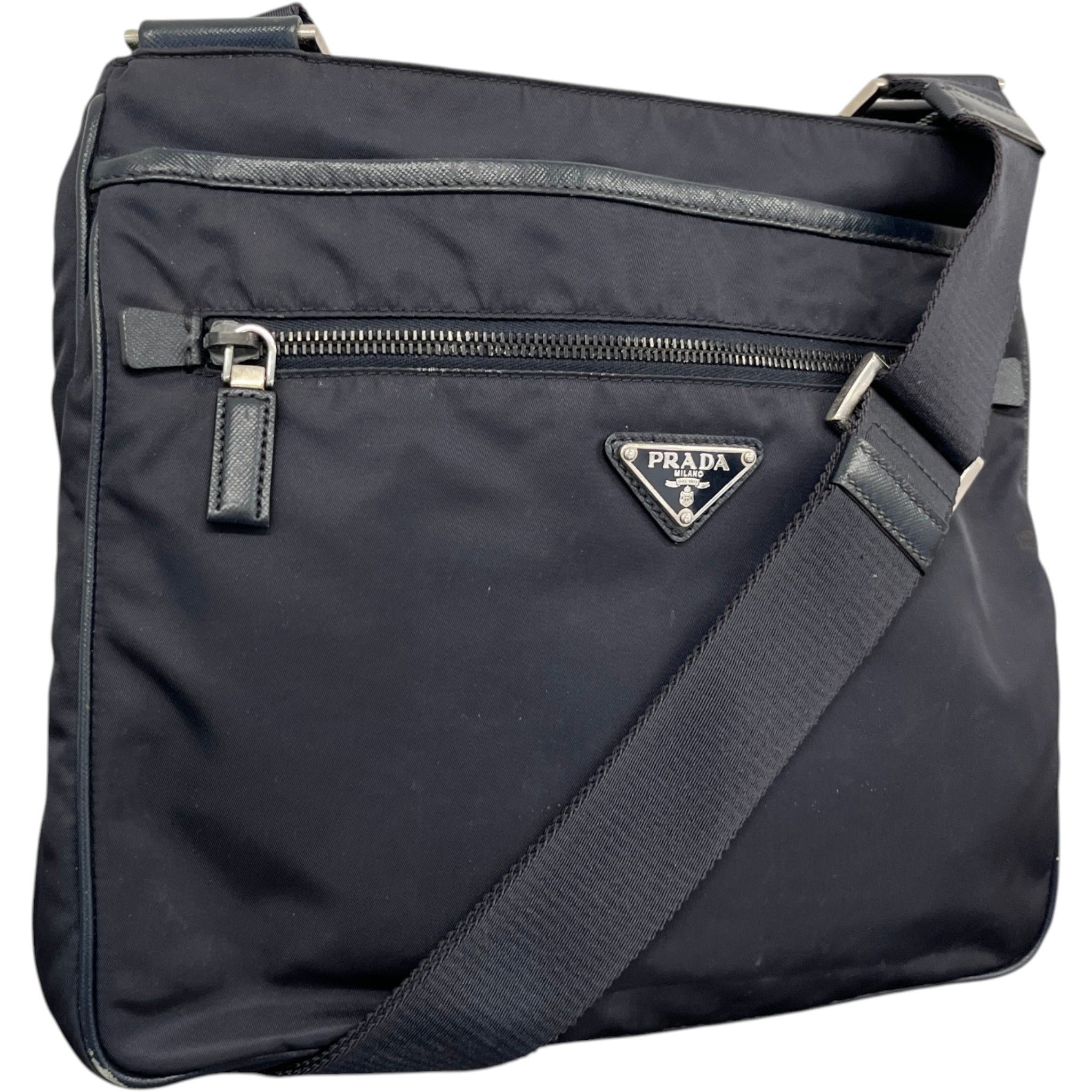 Men's Re-Nylon Plaque Logo Messenger Bag Navy