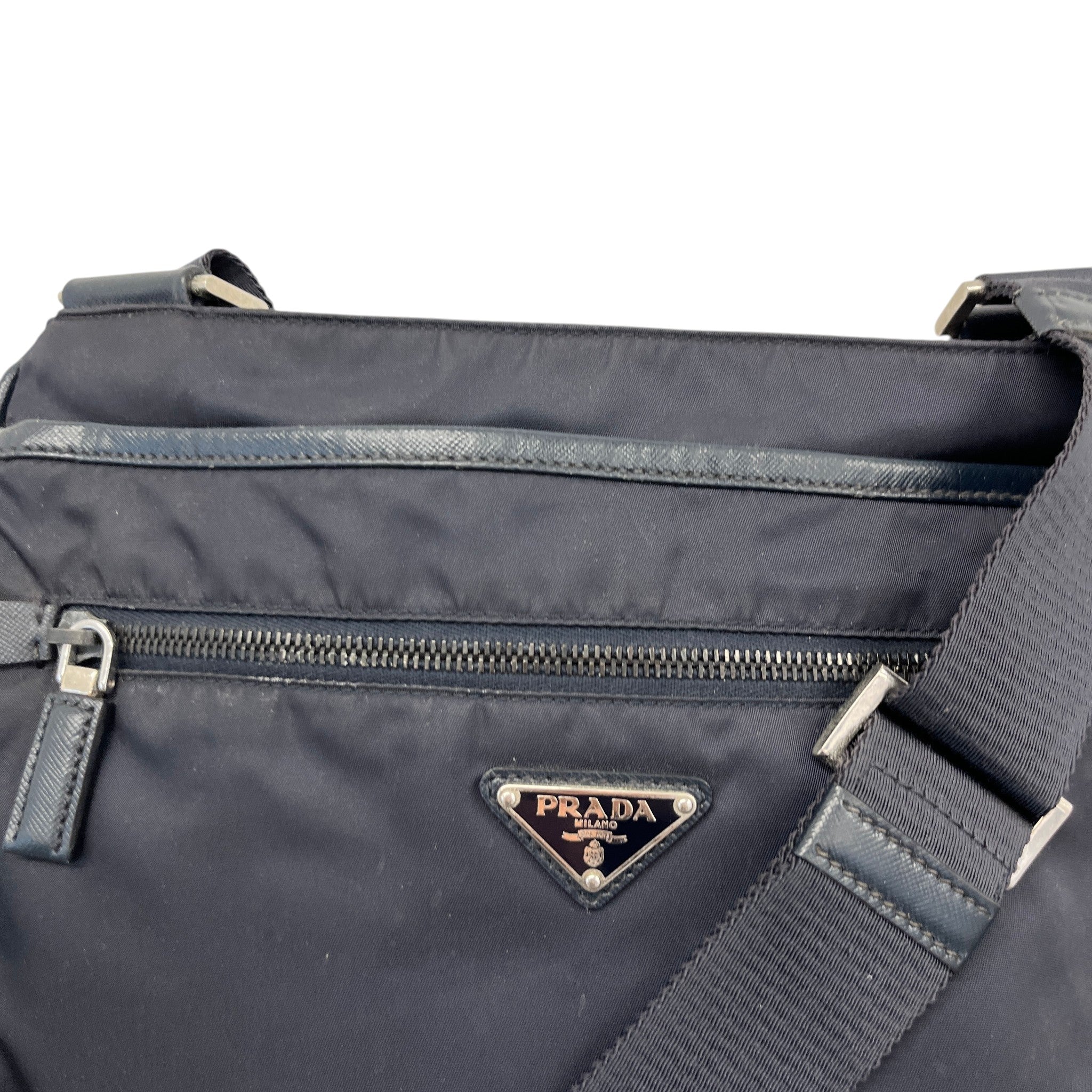 Men's Re-Nylon Plaque Logo Messenger Bag Navy