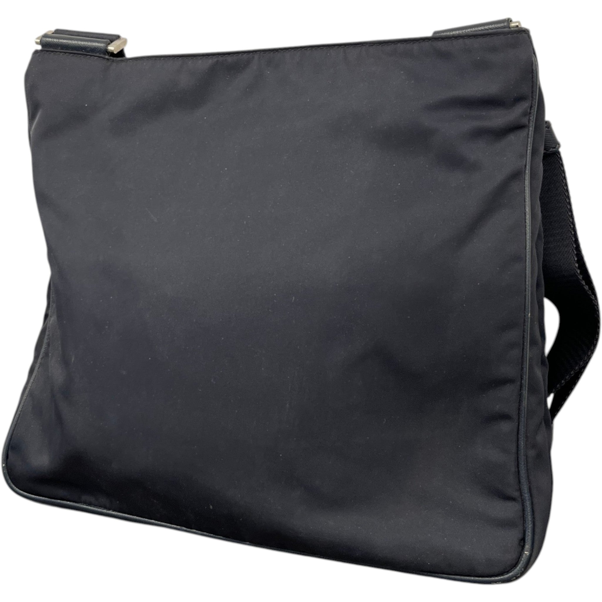 Men's Re-Nylon Plaque Logo Messenger Bag Navy