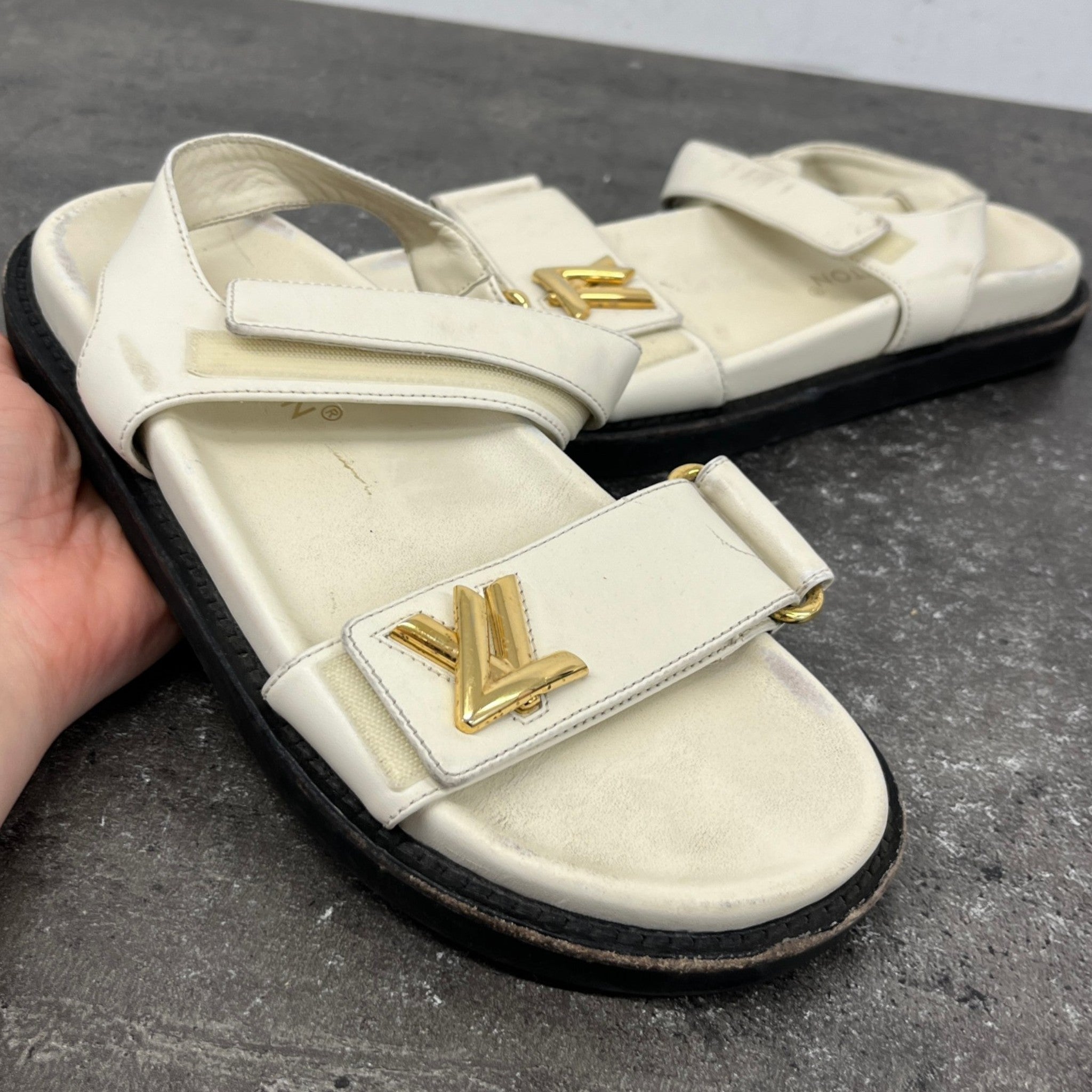 Women's Lv Sunset Flat Comfort Sandals Cream Size EU 38 / UK 5