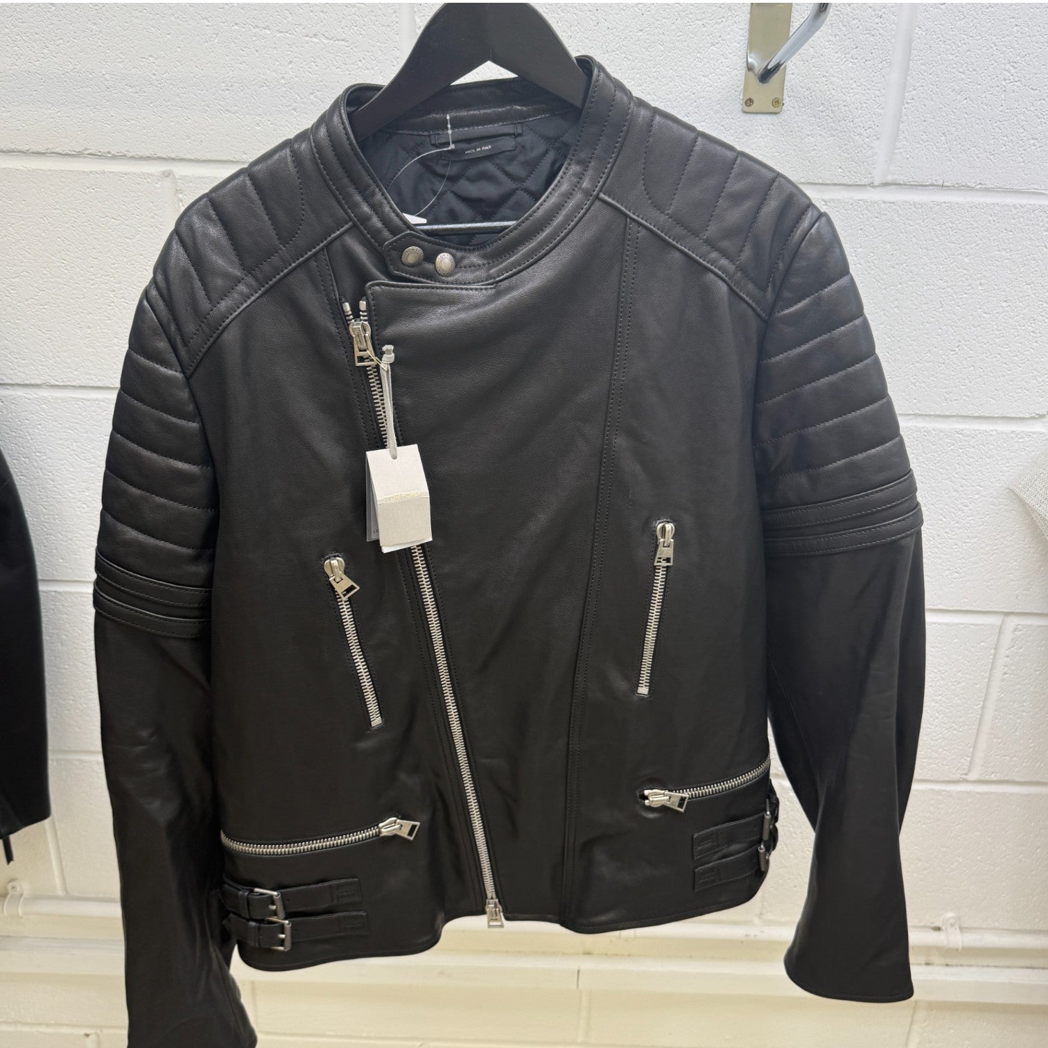 Men's Leather Biker Jacket Black Size XXL