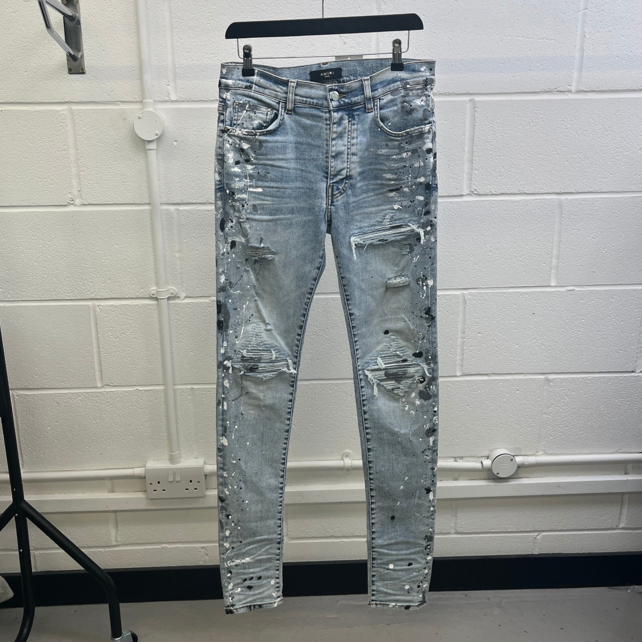 Men's Paint Splash Jeans Blue Size Waist 31"