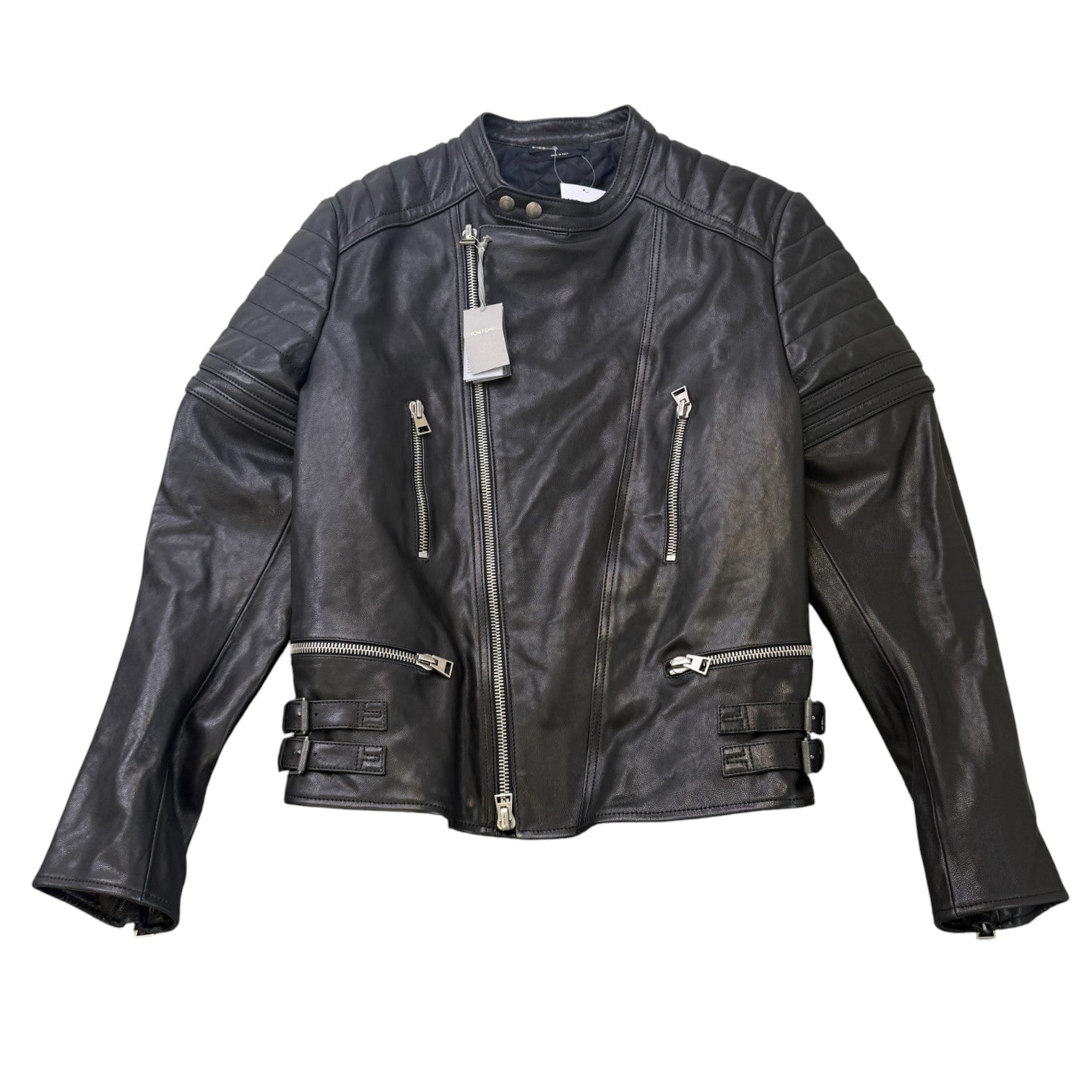 Men's Leather Biker Jacket Black Size XXL