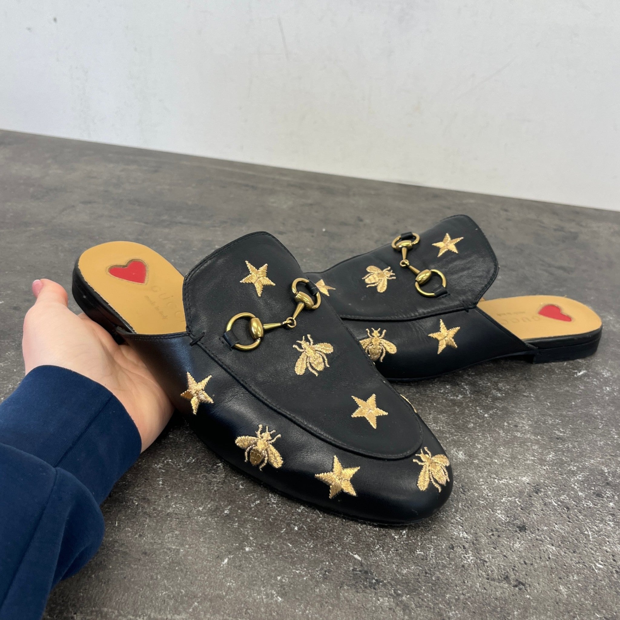 Women's Star And Bee Embroidered Princetown Mules Black Size EU 39 / UK 6