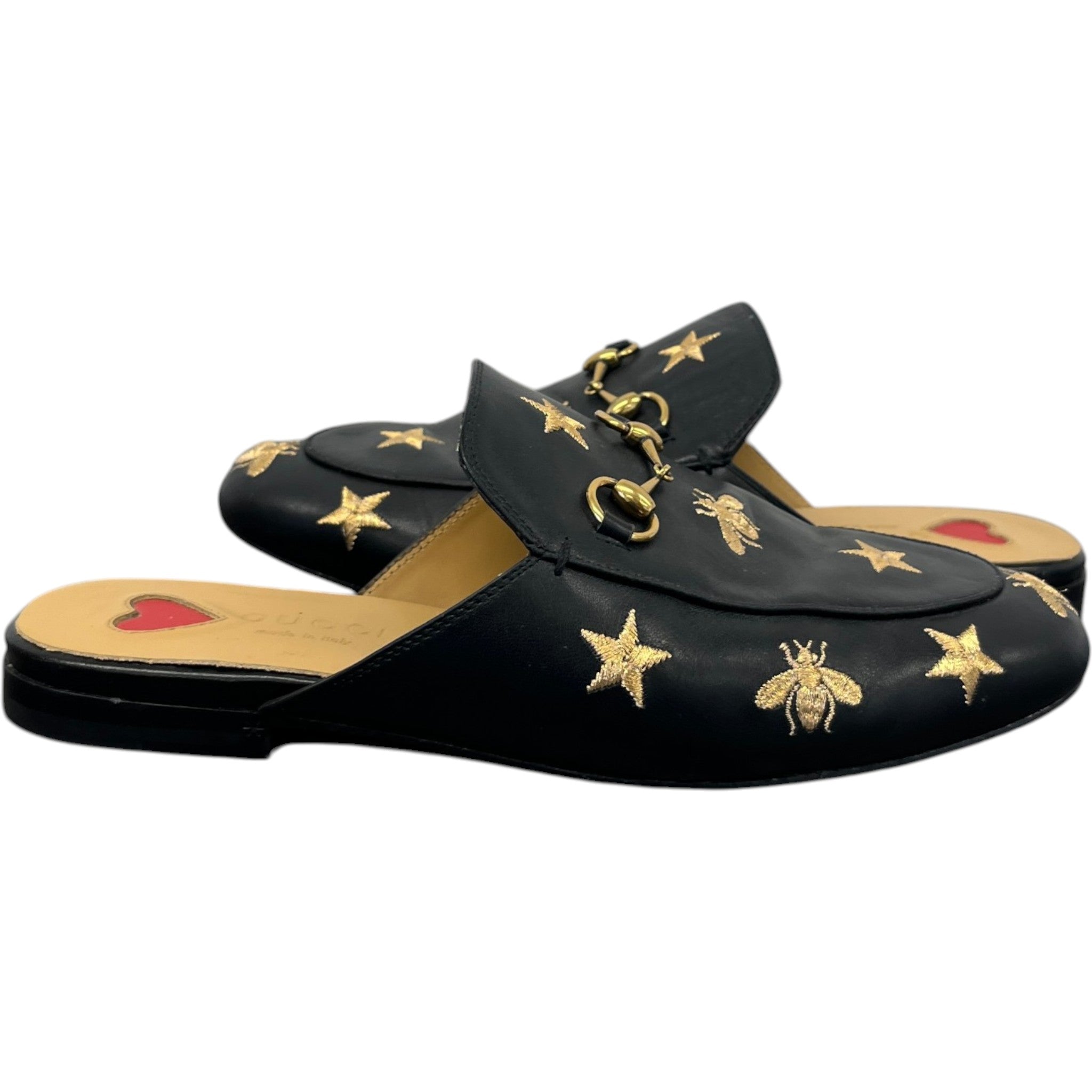 Women's Star And Bee Embroidered Princetown Mules Black Size EU 39 / UK 6
