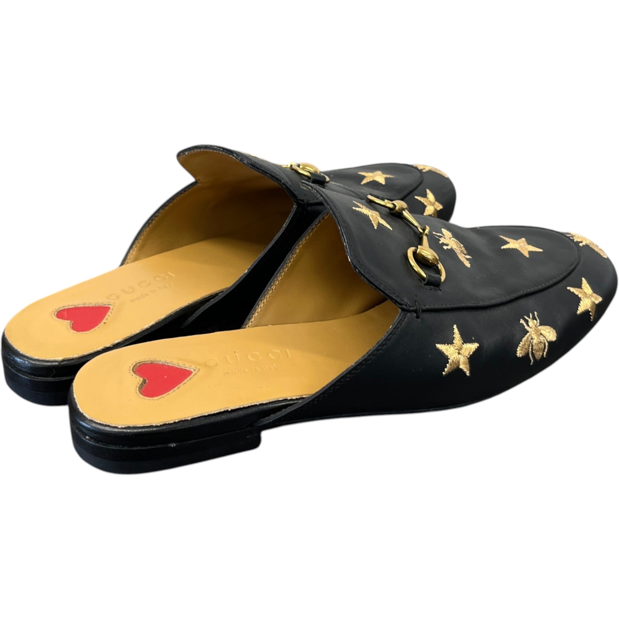 Women's Star And Bee Embroidered Princetown Mules Black Size EU 39 / UK 6