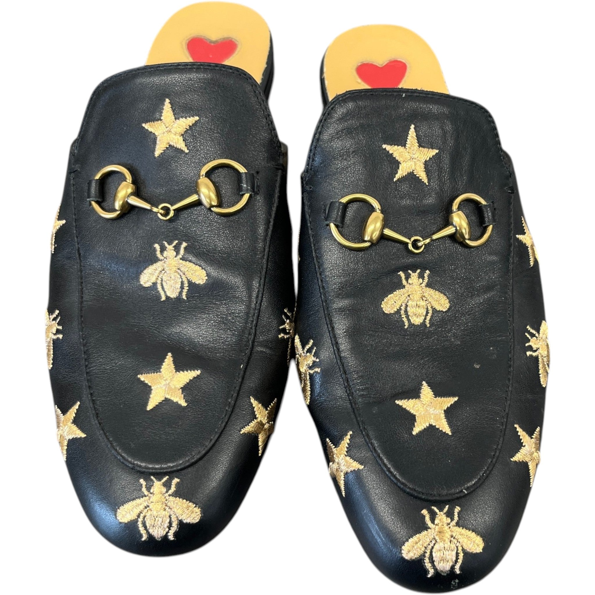 Women's Star And Bee Embroidered Princetown Mules Black Size EU 39 / UK 6
