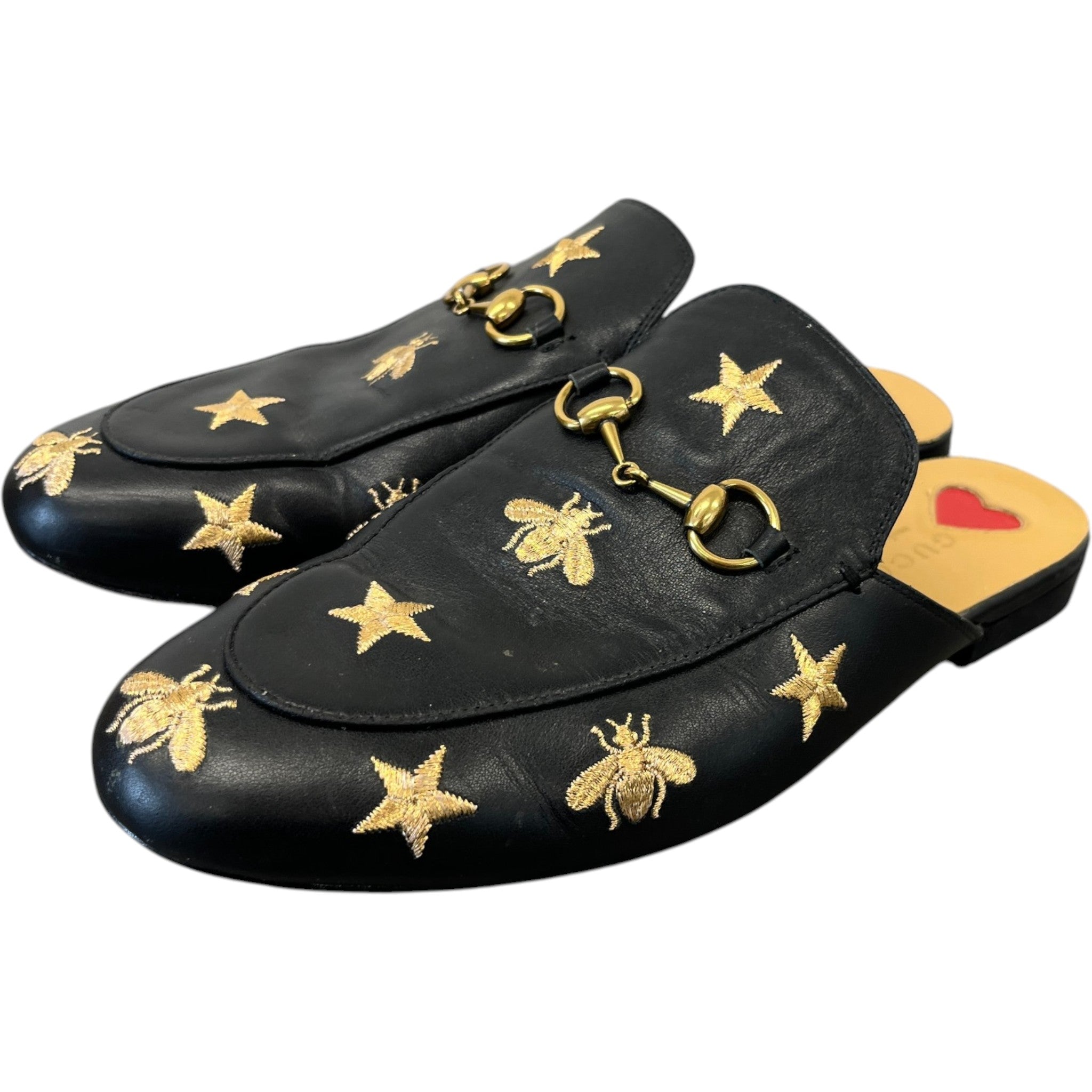 Women's Star And Bee Embroidered Princetown Mules Black Size EU 39 / UK 6