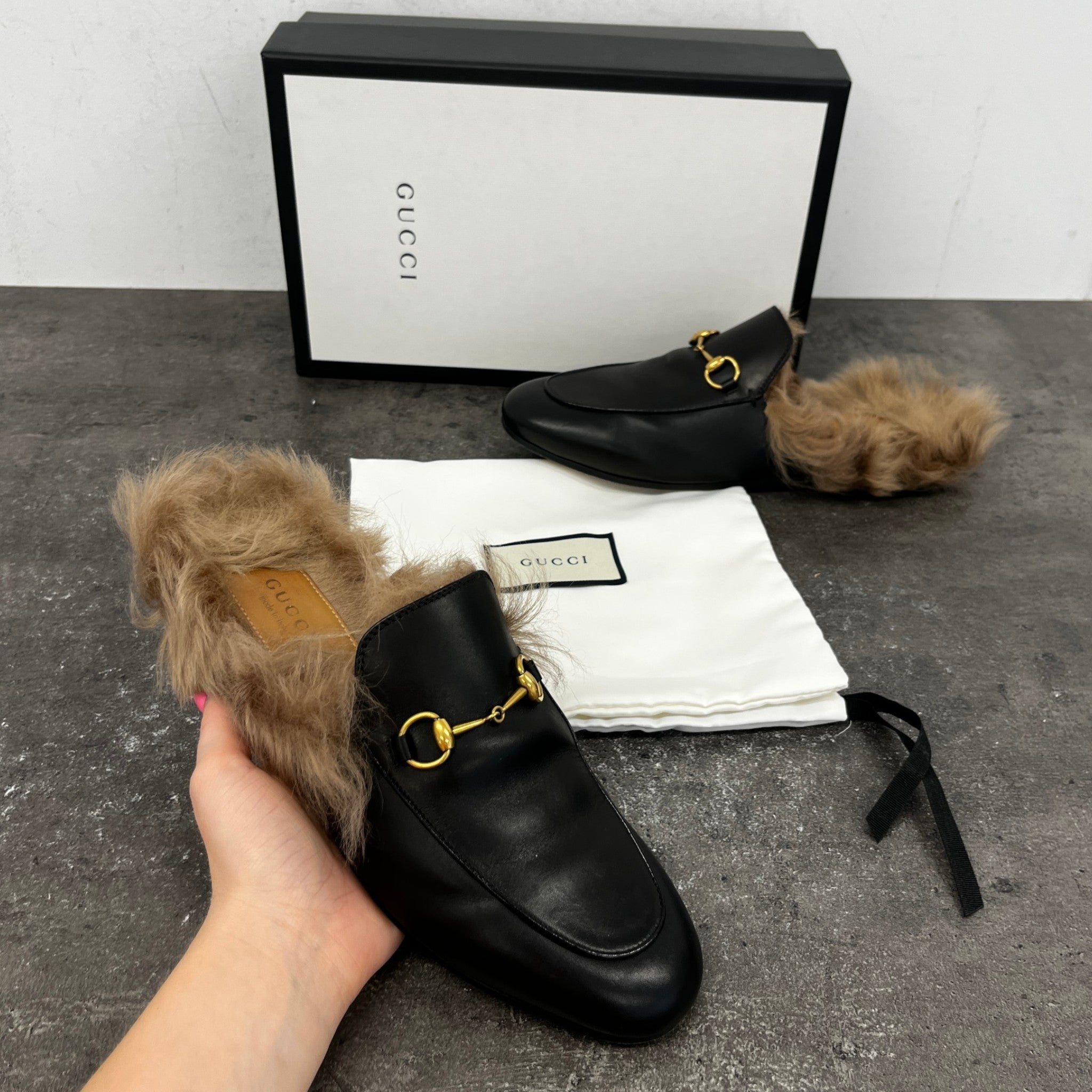 Women's Princetown Shearling Mules Loafers Black Size EU 39 / UK 6