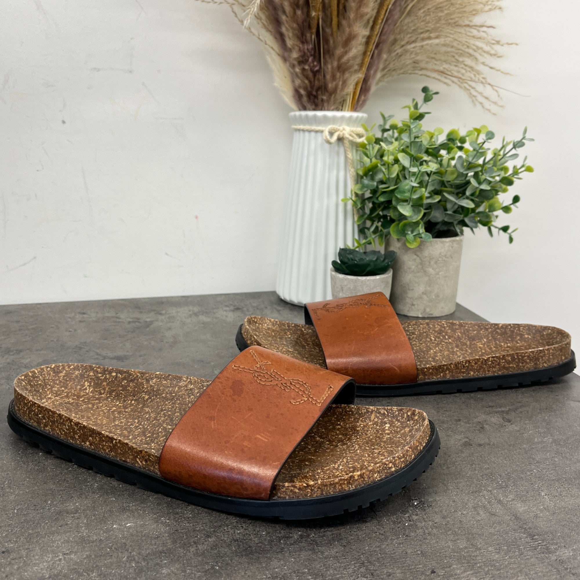 Women's Embroidered Logo Slides Brown Size EU 41 / UK 8