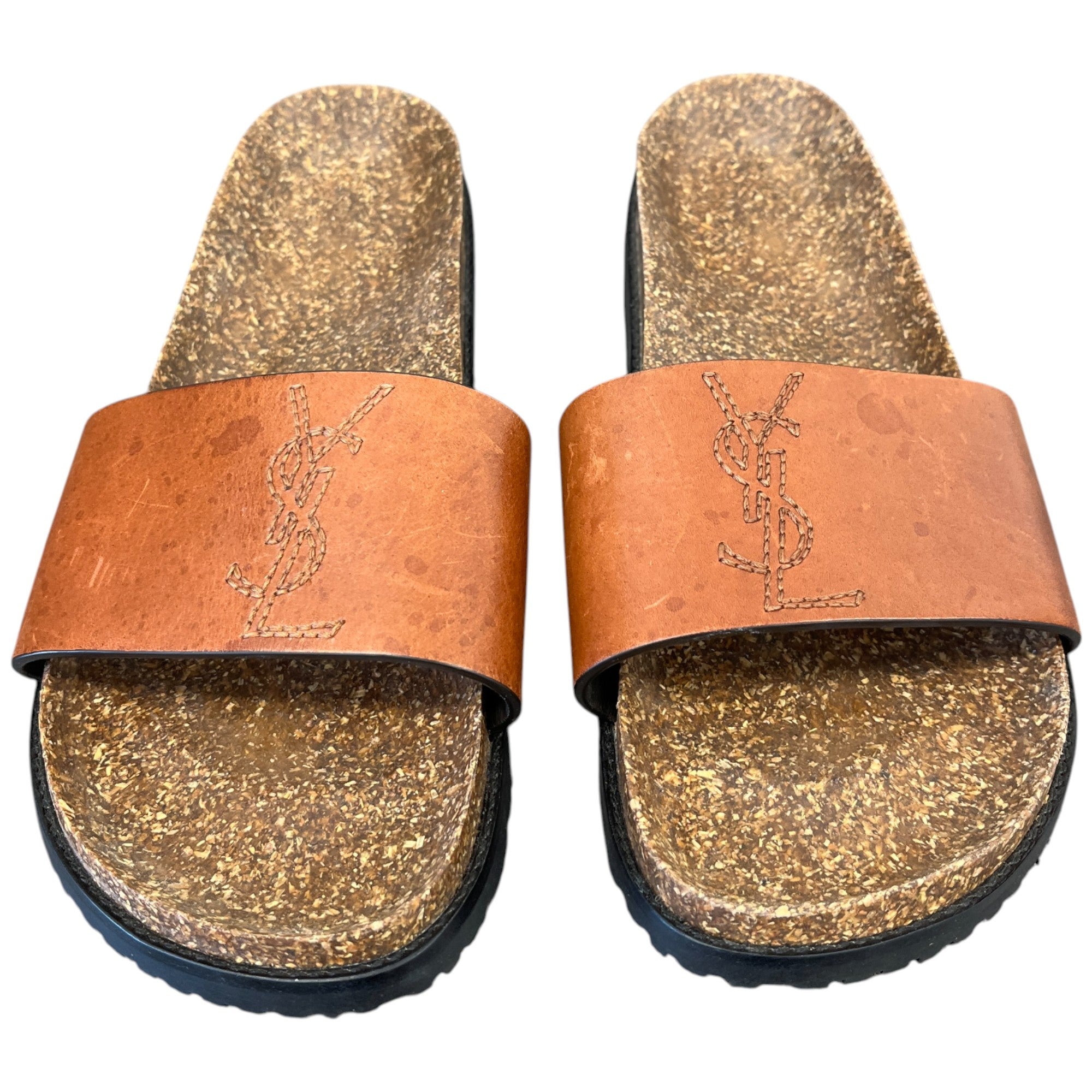 Women's Embroidered Logo Slides Brown Size EU 41 / UK 8