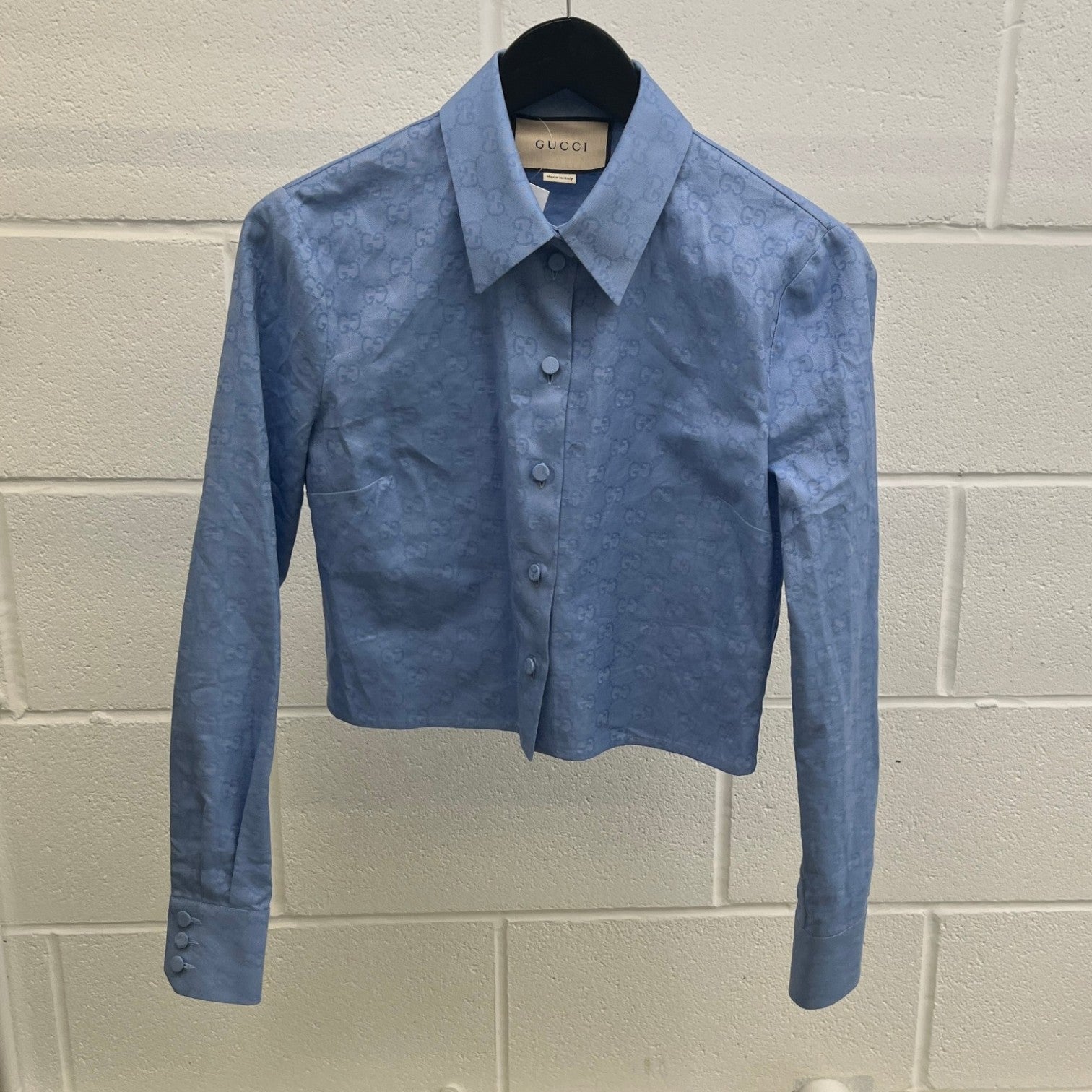 Women's Gg Supreme Cropped Long Sleeve Shirt Blue Size S