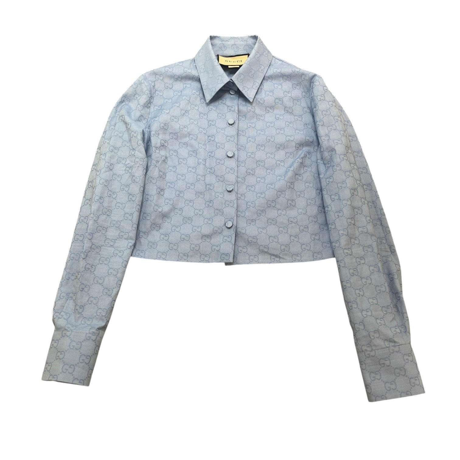 Women's Gg Supreme Cropped Long Sleeve Shirt Blue Size S