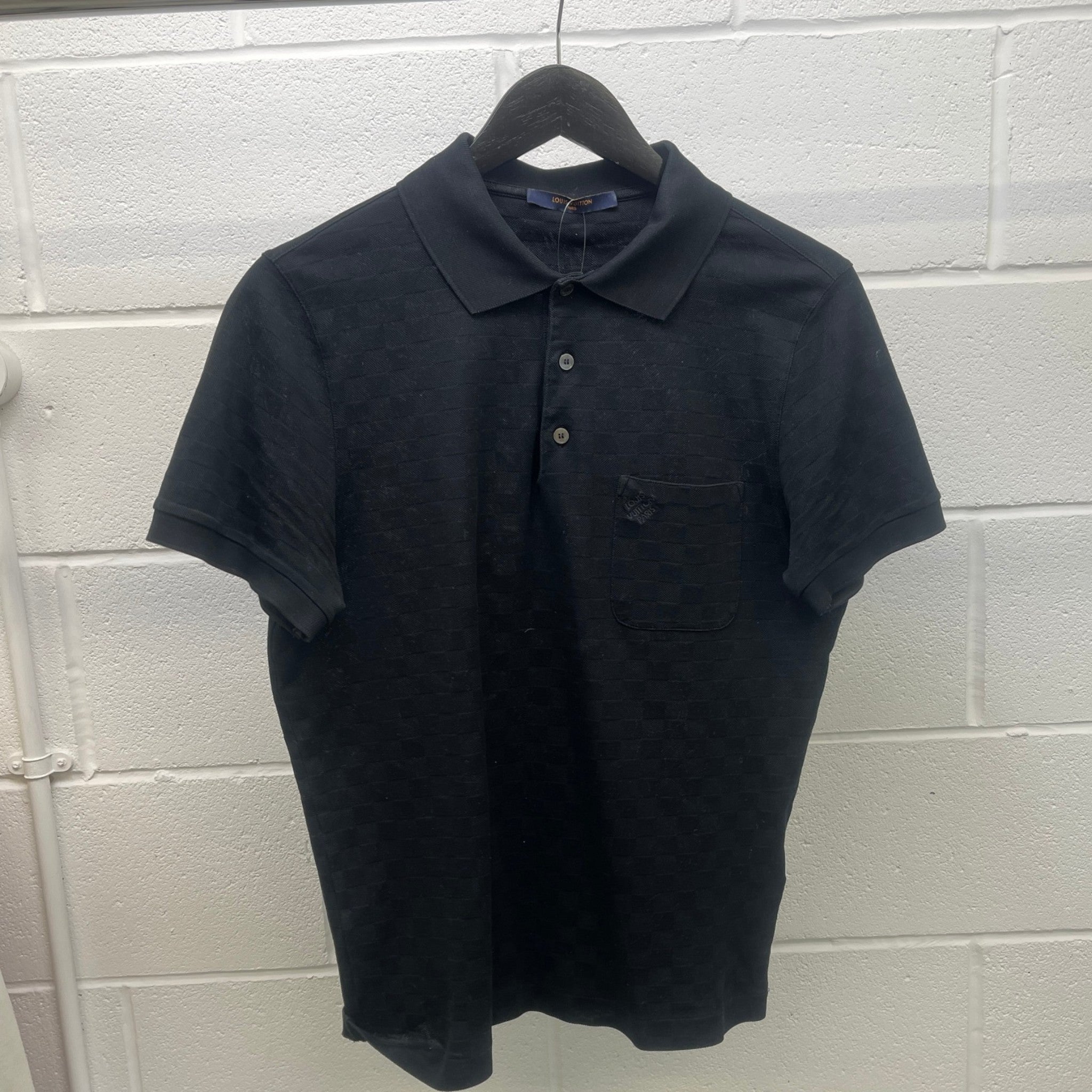 Men's Full Damier Polo Shirt Black Size S