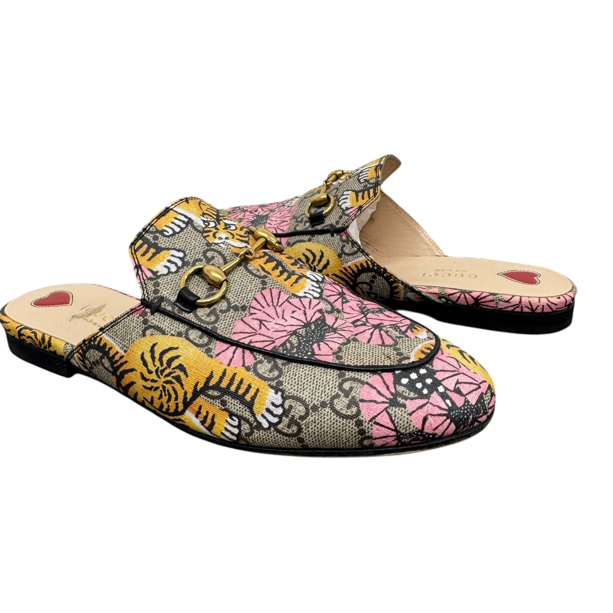 Women's Bengal Tiger Print Princetown Loafers Beige Size EU 37 / UK 4