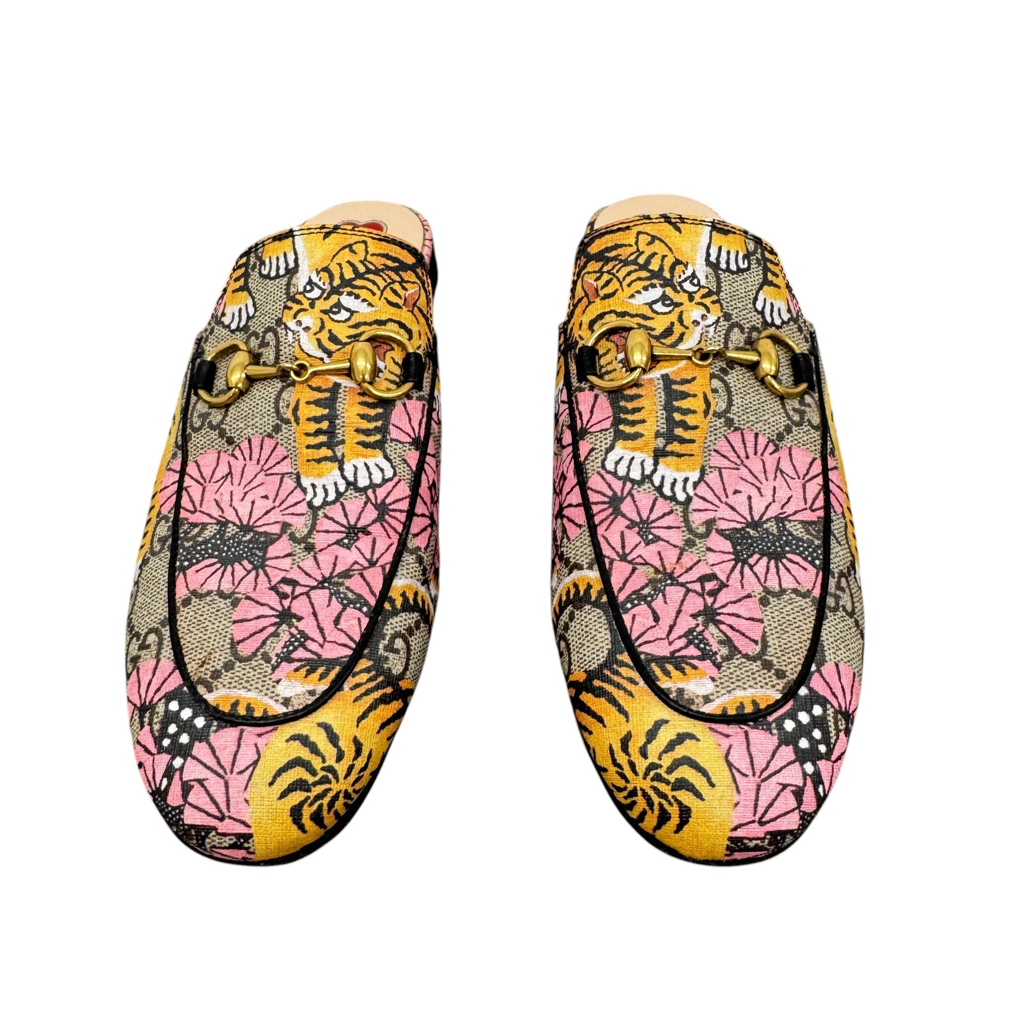 Women's Bengal Tiger Print Princetown Loafers Beige Size EU 37 / UK 4
