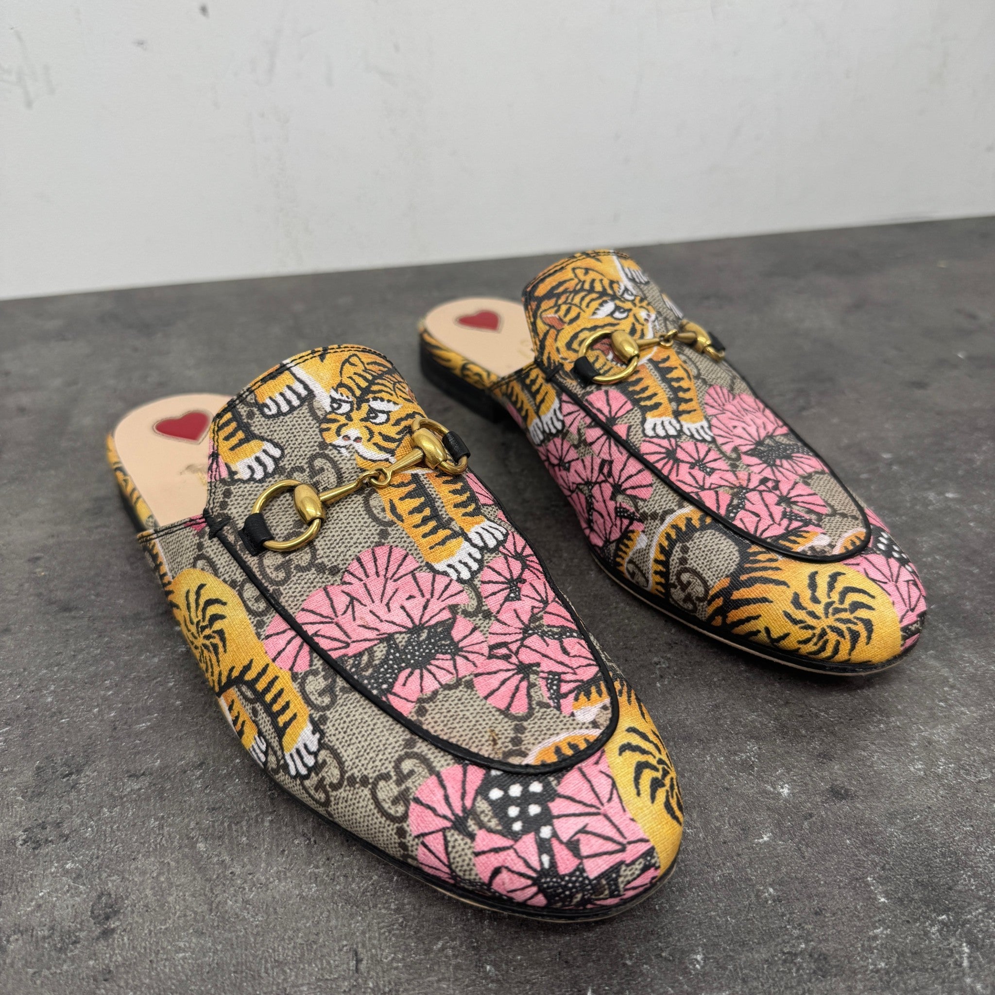 Women's Bengal Tiger Print Princetown Loafers Beige Size EU 37 / UK 4