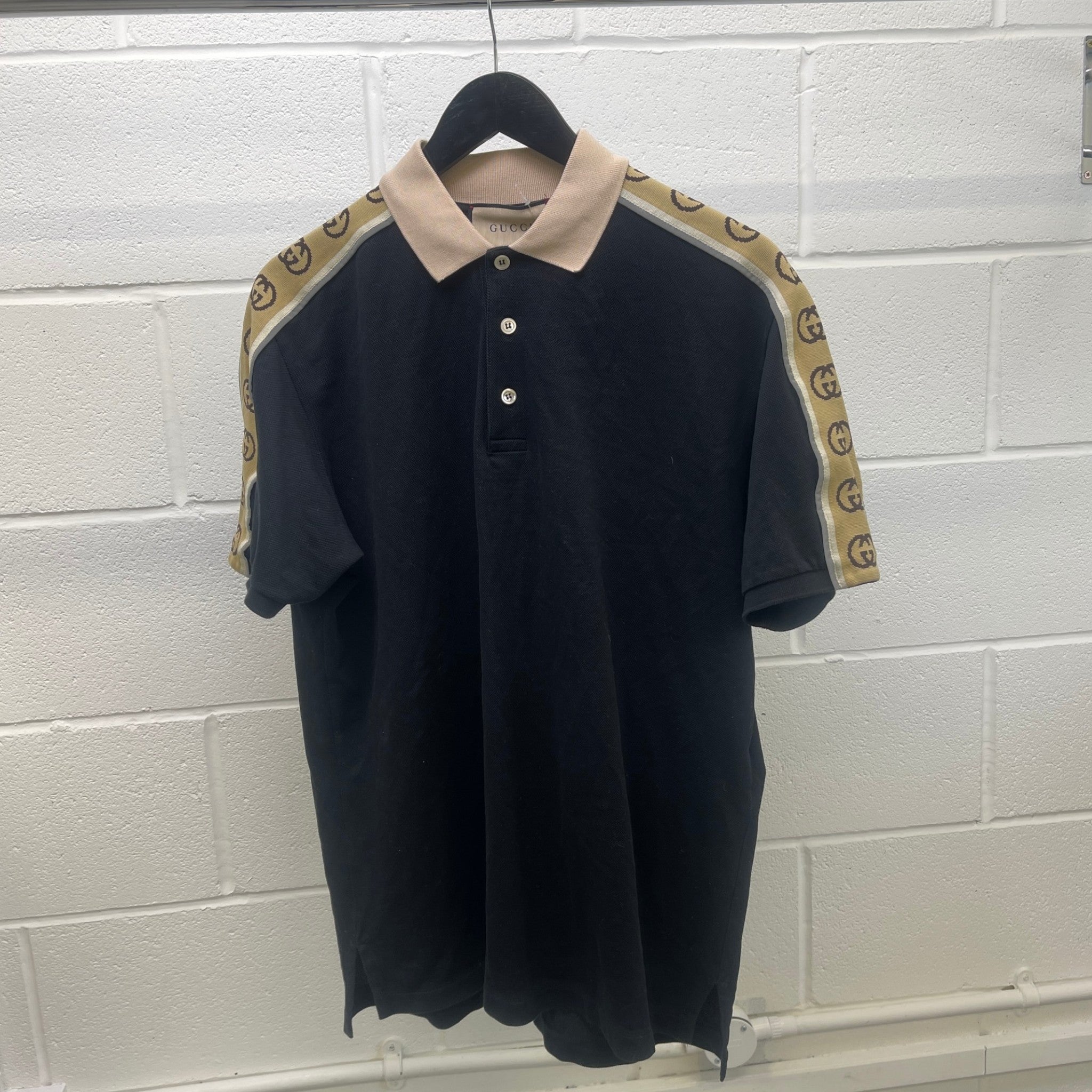 Men's Tape Logo Polo Shirt Black Size L