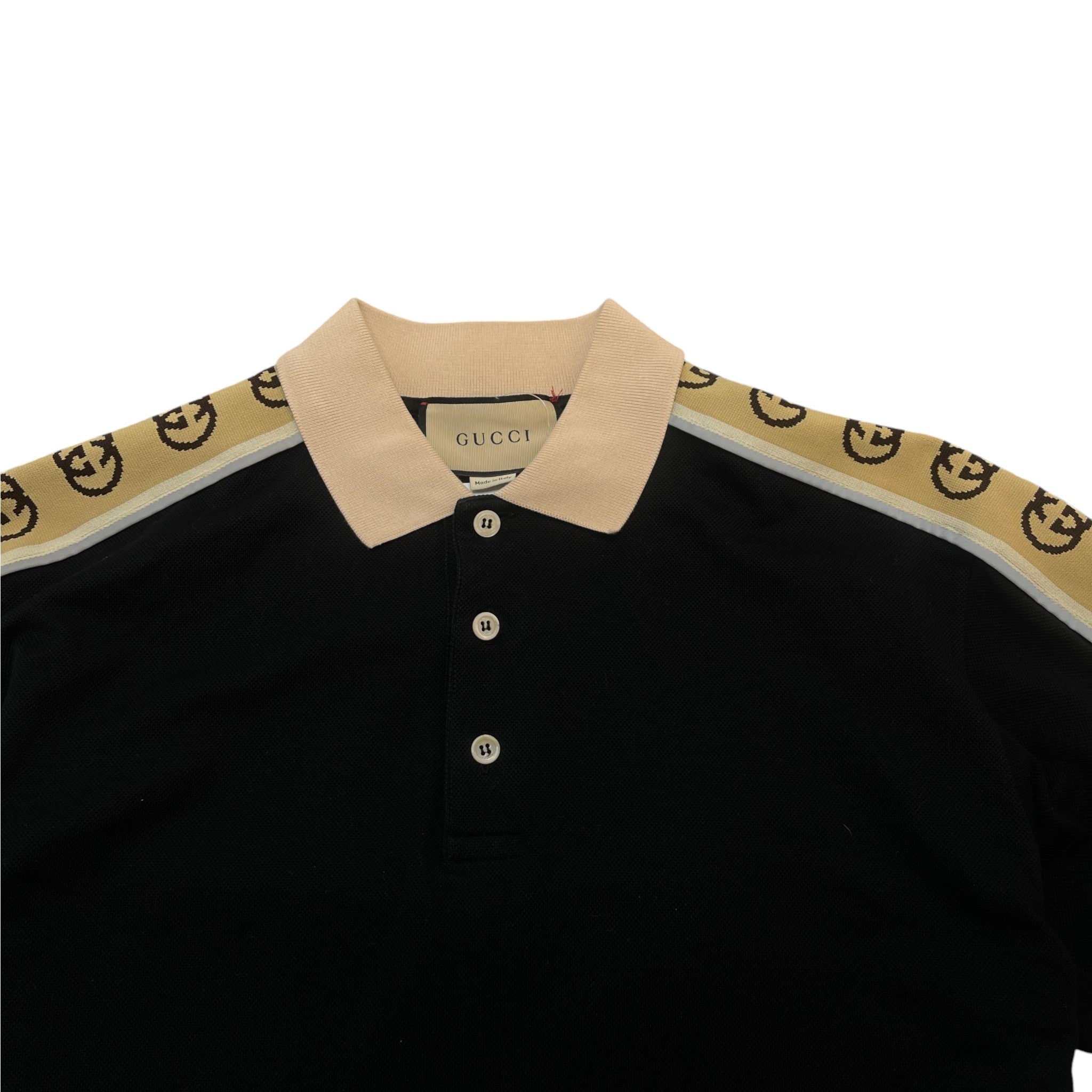Men's Tape Logo Polo Shirt Black Size L