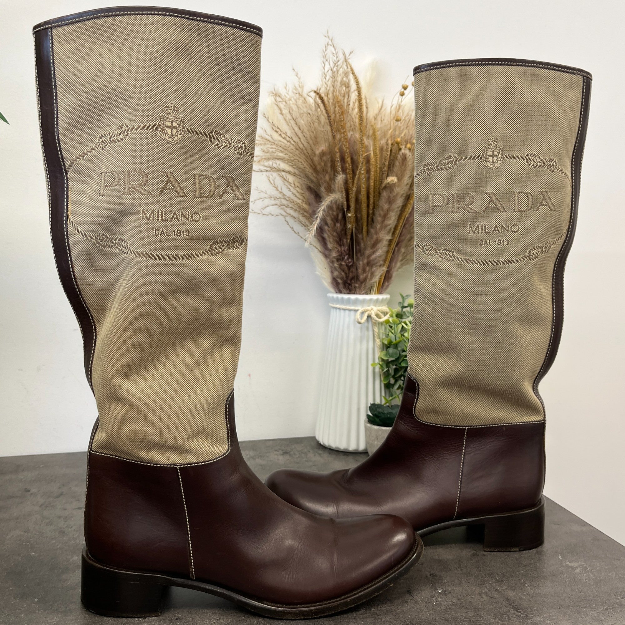 Women's Logo Knee High Boots Brown Size EU 38.5 / UK 5.5