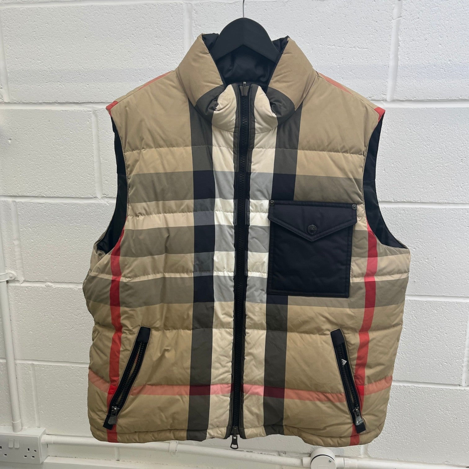 Men's Checkered Reversible Gilet Beige Size XL