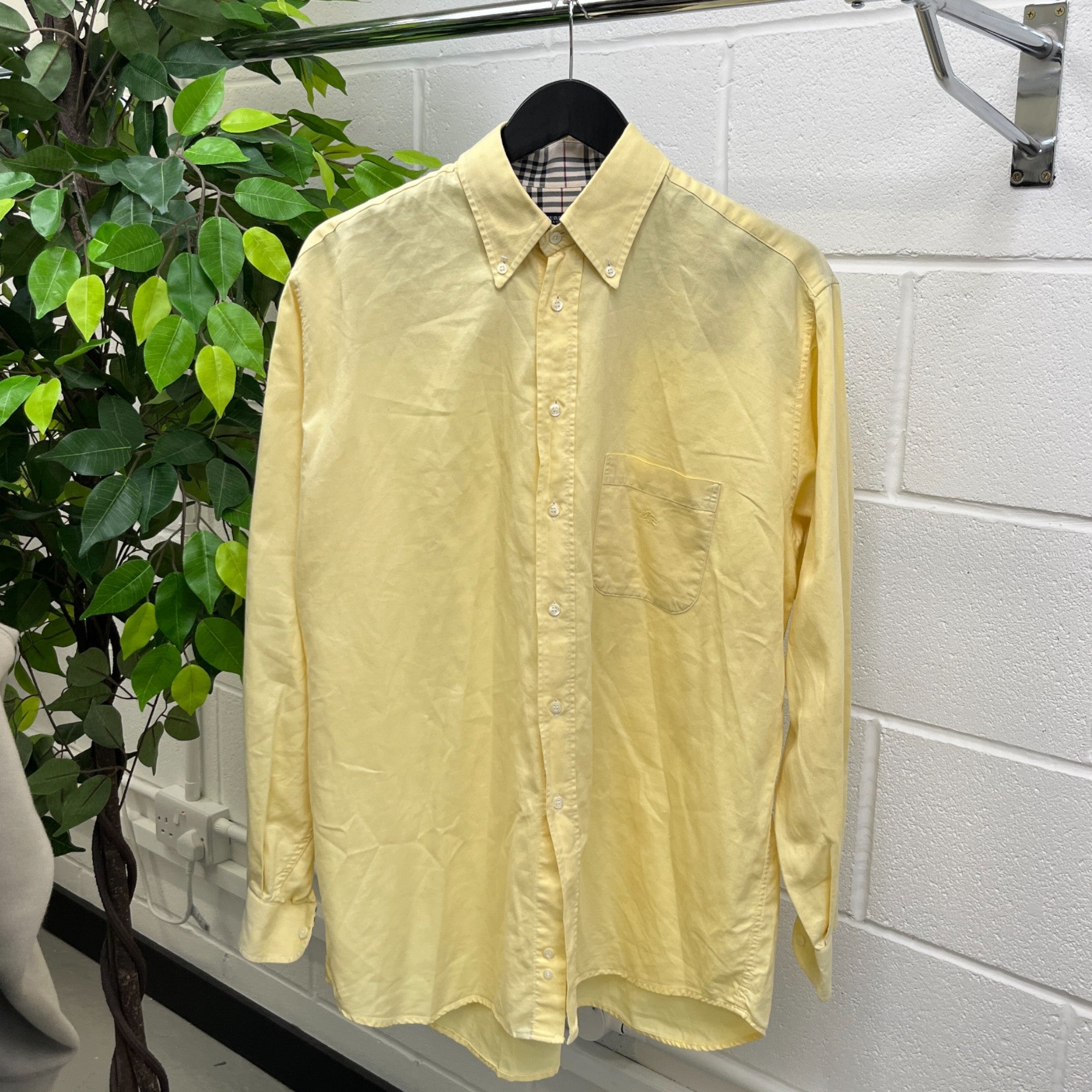 Men's Embroidered Pocket Logo Long Sleeve Shirt Yellow Size L