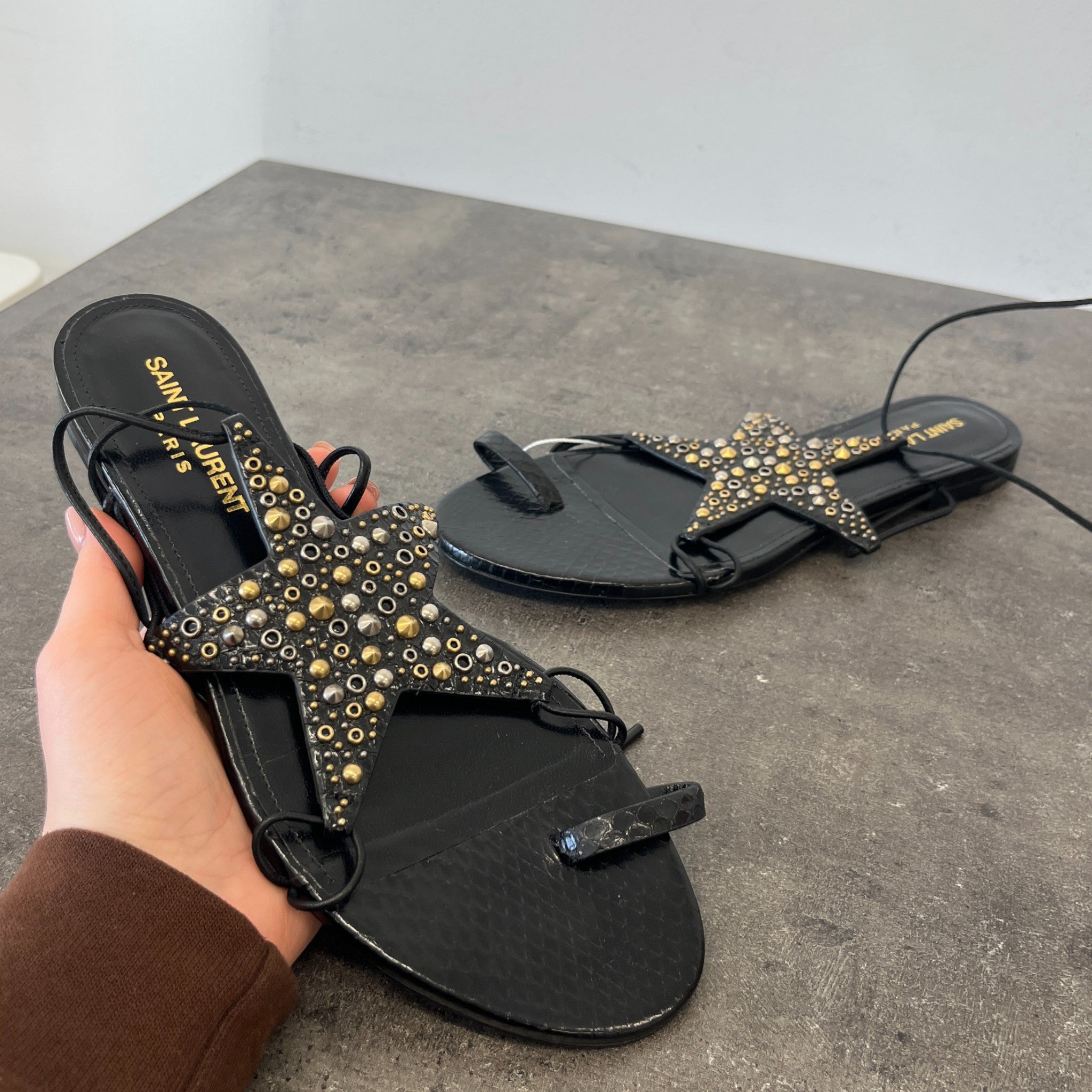 Women's Star Embellished Sandals Black Size EU 37 / UK 4