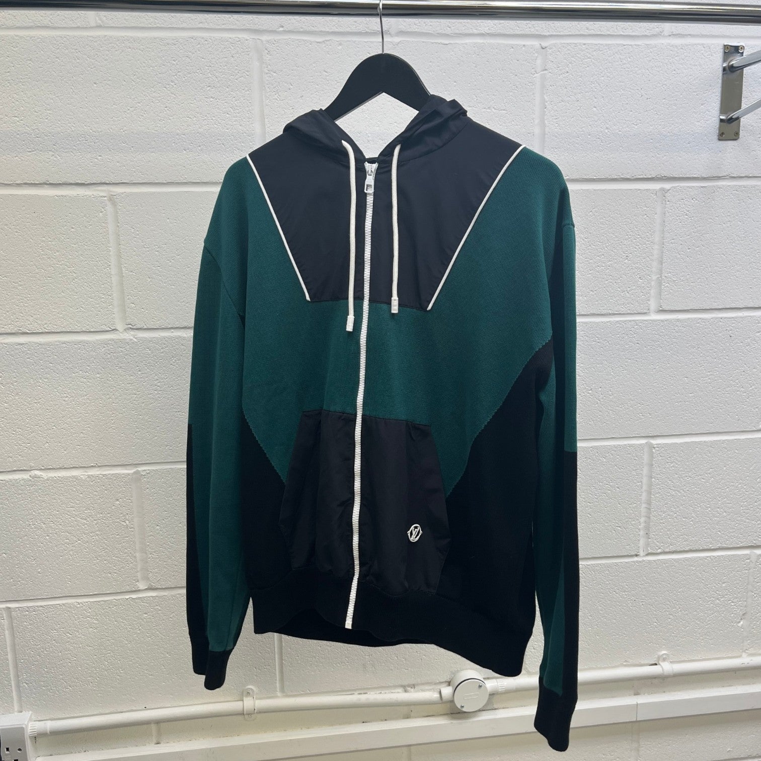 Men's Colour Block Hoodie Green Size L