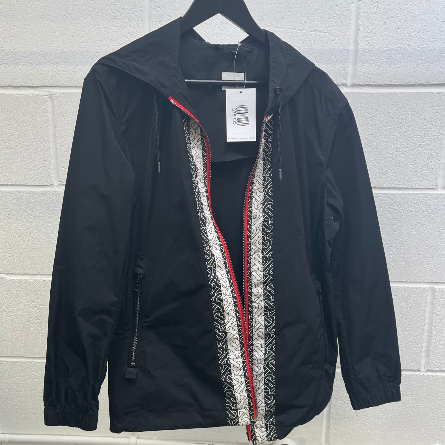 Men's Monogram Logo Trim Anorak Windbreaker Black Size XS