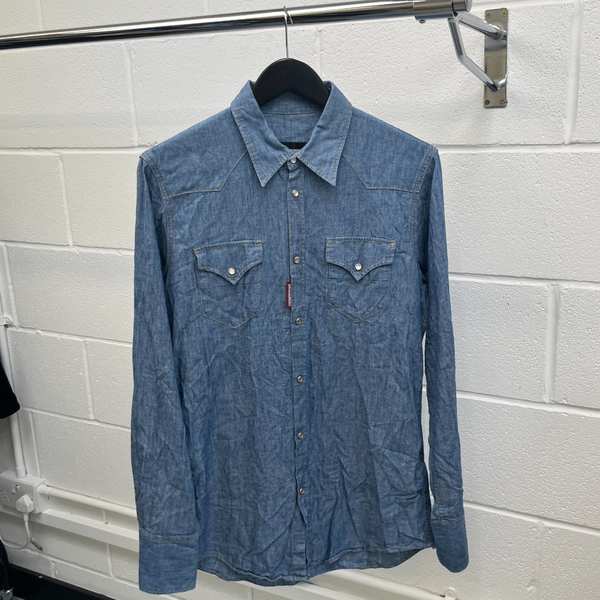 Men's Embroidered Logo Double Pocket Long Sleeve Shirt Blue Size IT 48 / UK M