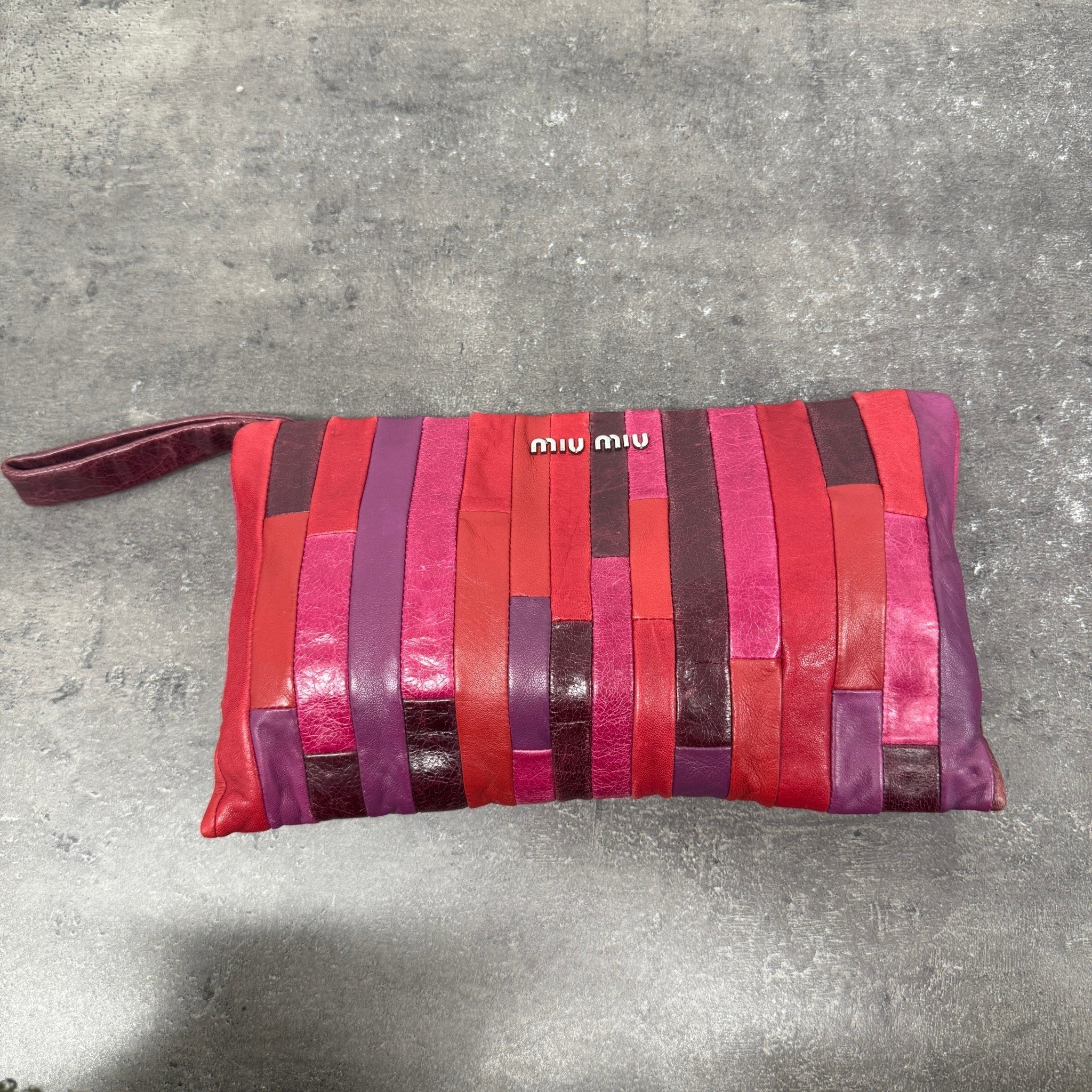 Women's Patchwork Nappe Wrislet Pouch Pink
