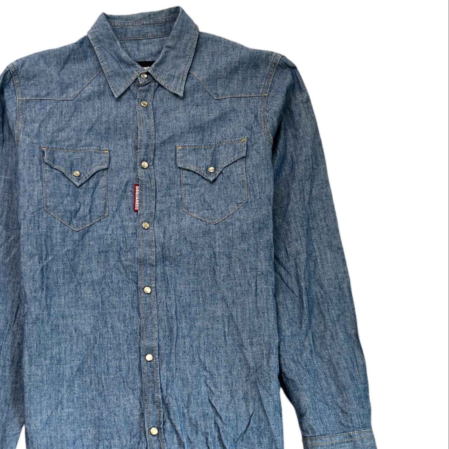 Men's Embroidered Logo Double Pocket Long Sleeve Shirt Blue Size IT 48 / UK M