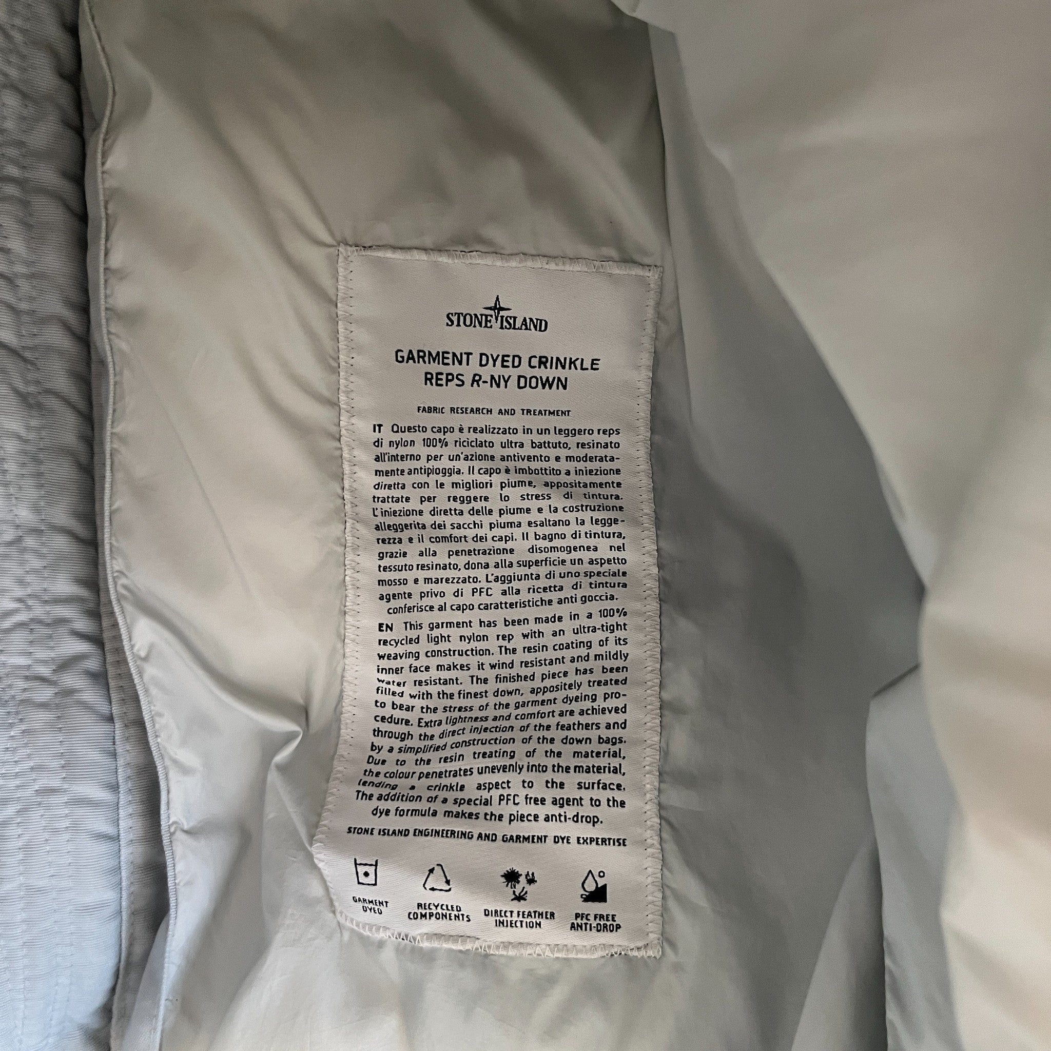 Men's Garment Dyed Crinkle Reps Down Jacket Blue Size L