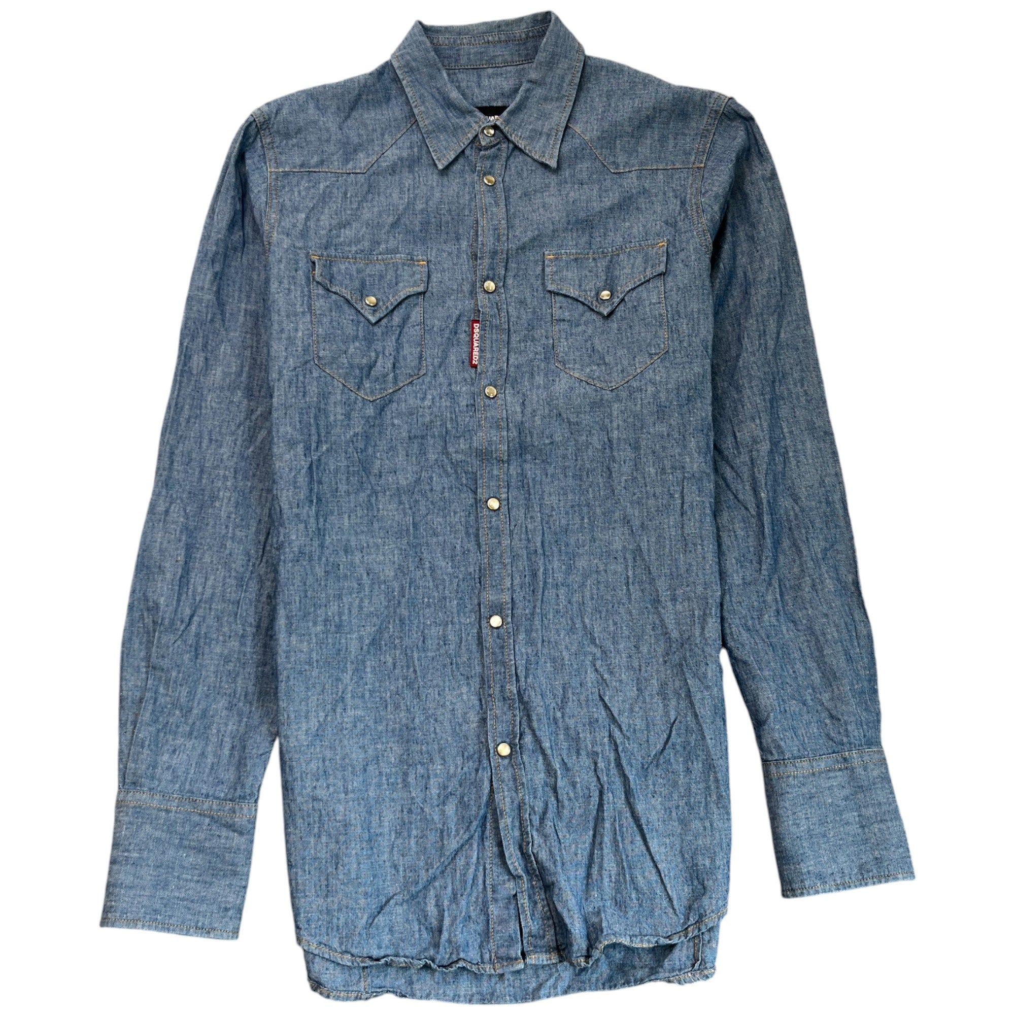 Men's Embroidered Logo Double Pocket Long Sleeve Shirt Blue Size IT 48 / UK M