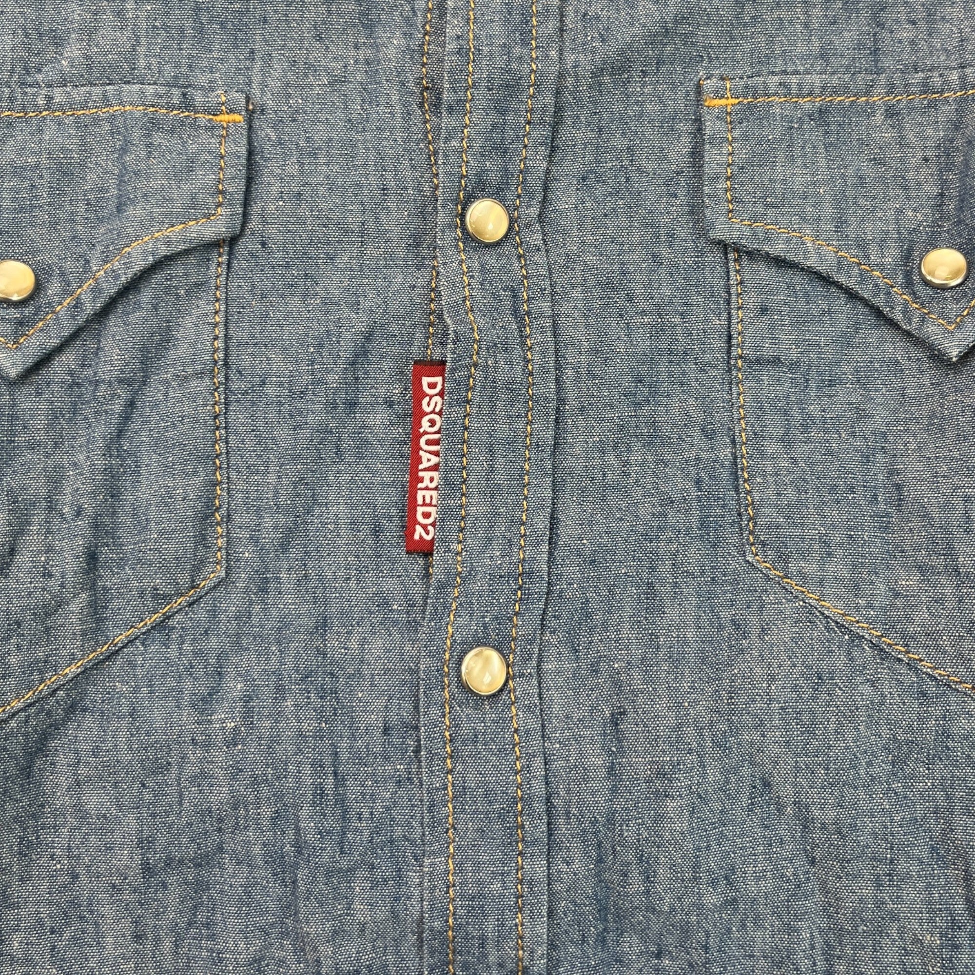 Men's Embroidered Logo Double Pocket Long Sleeve Shirt Blue Size IT 48 / UK M