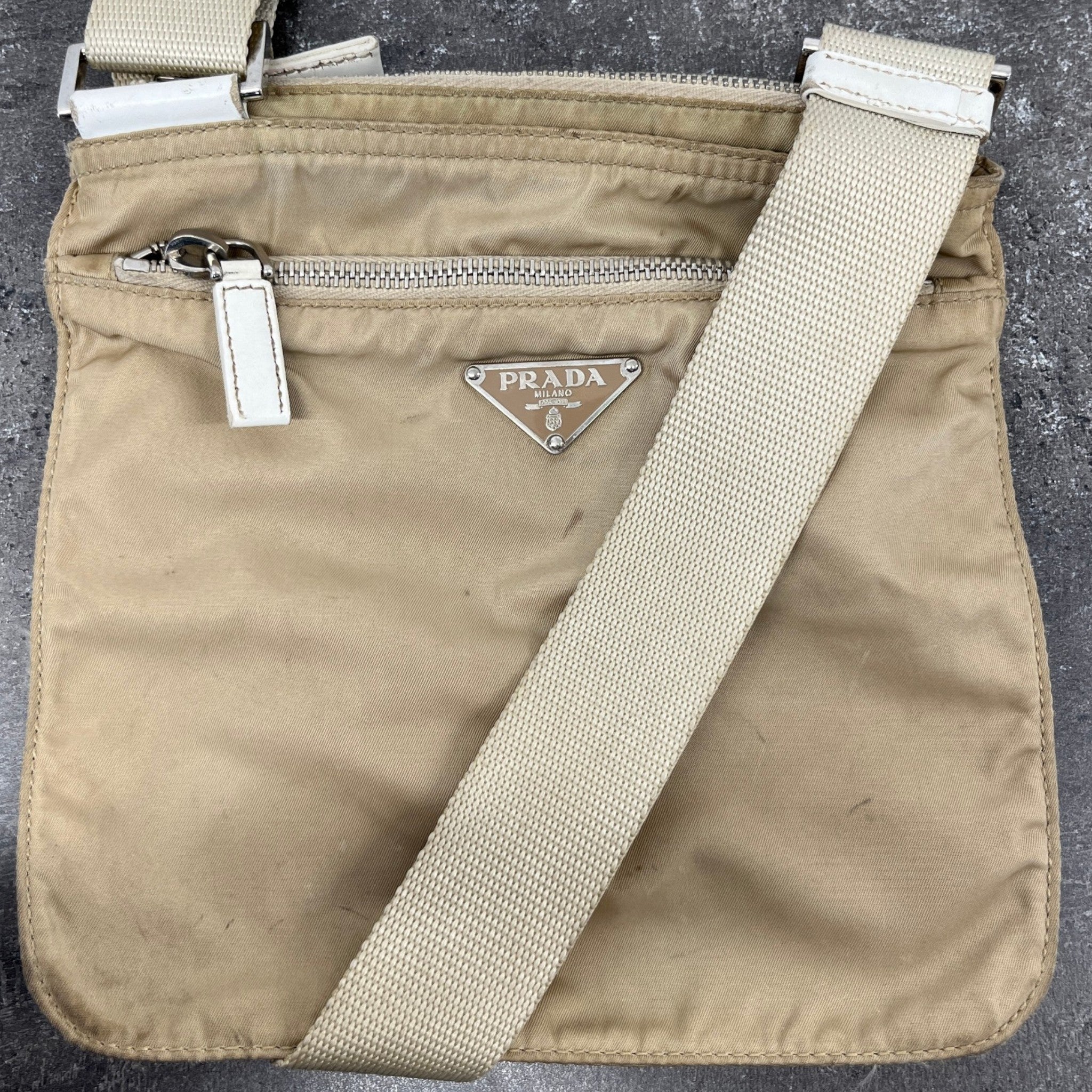 Men's Plaque Logo Messenger Bag Beige