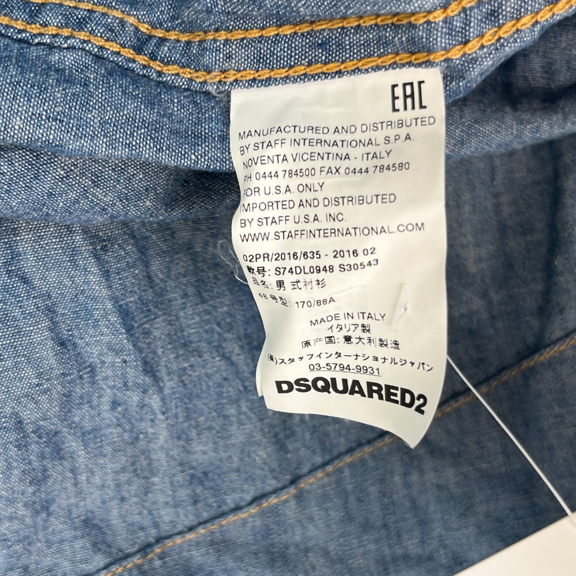 Men's Embroidered Logo Double Pocket Long Sleeve Shirt Blue Size IT 48 / UK M