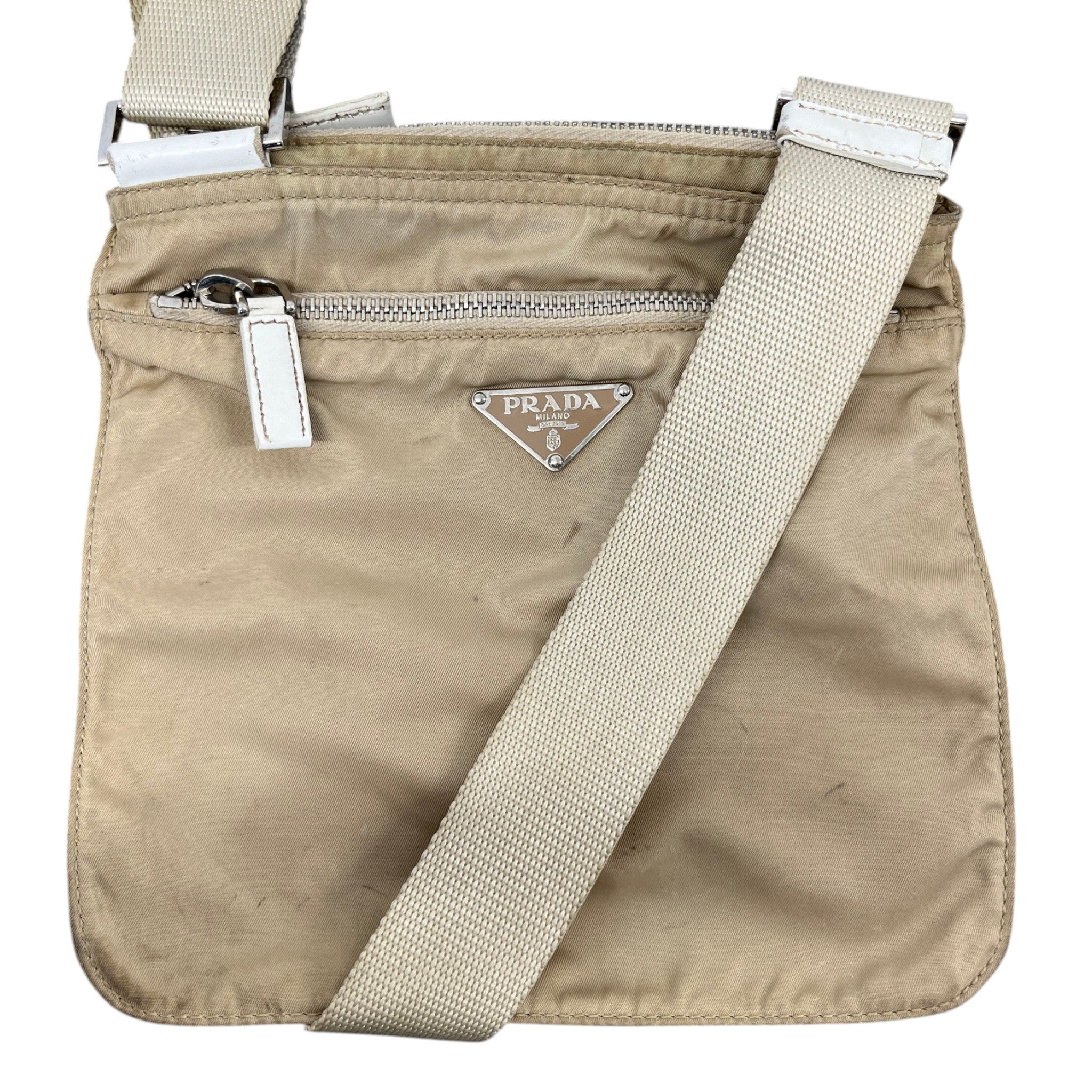 Men's Plaque Logo Messenger Bag Beige