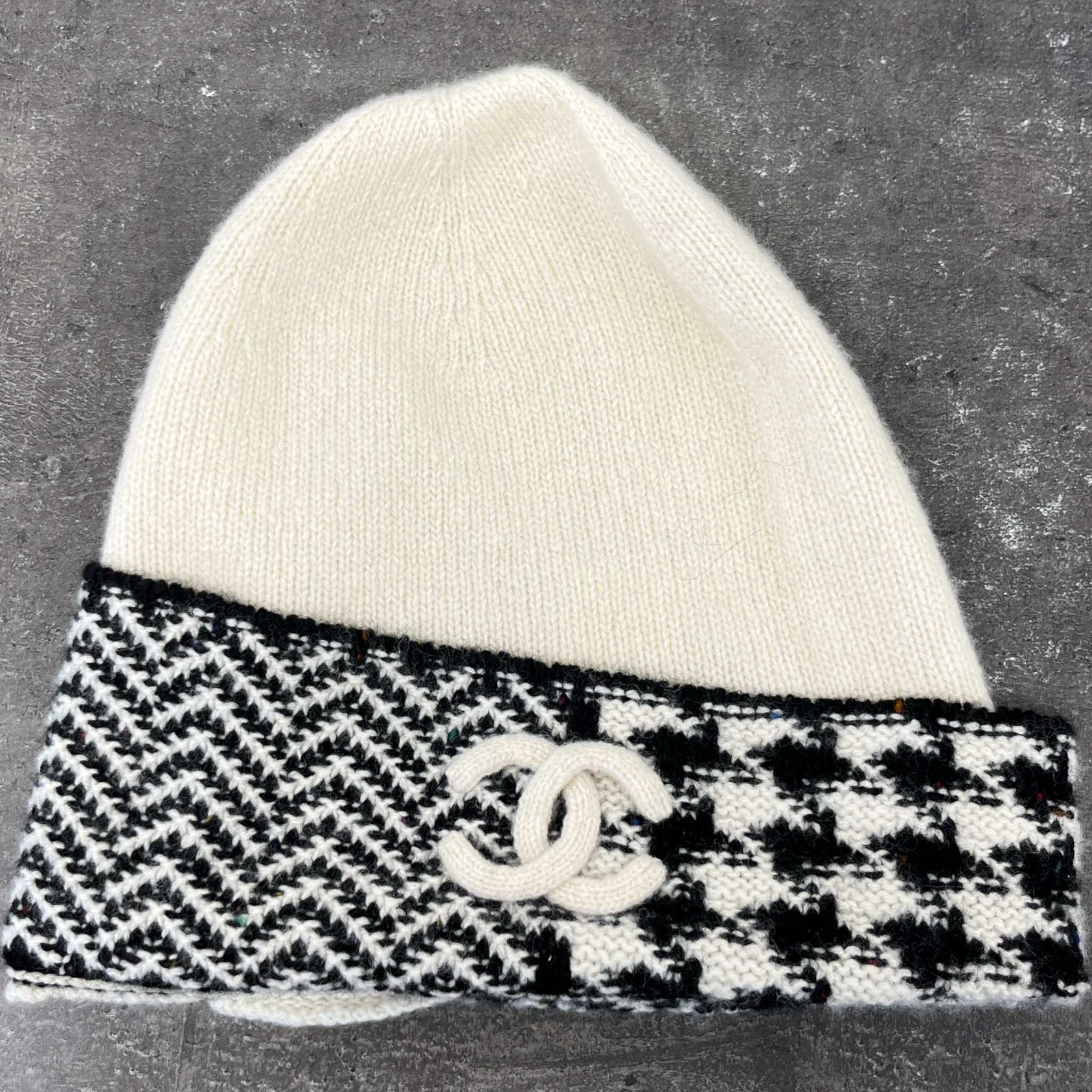 Women's Cc Houndstooth Beanie Hat White
