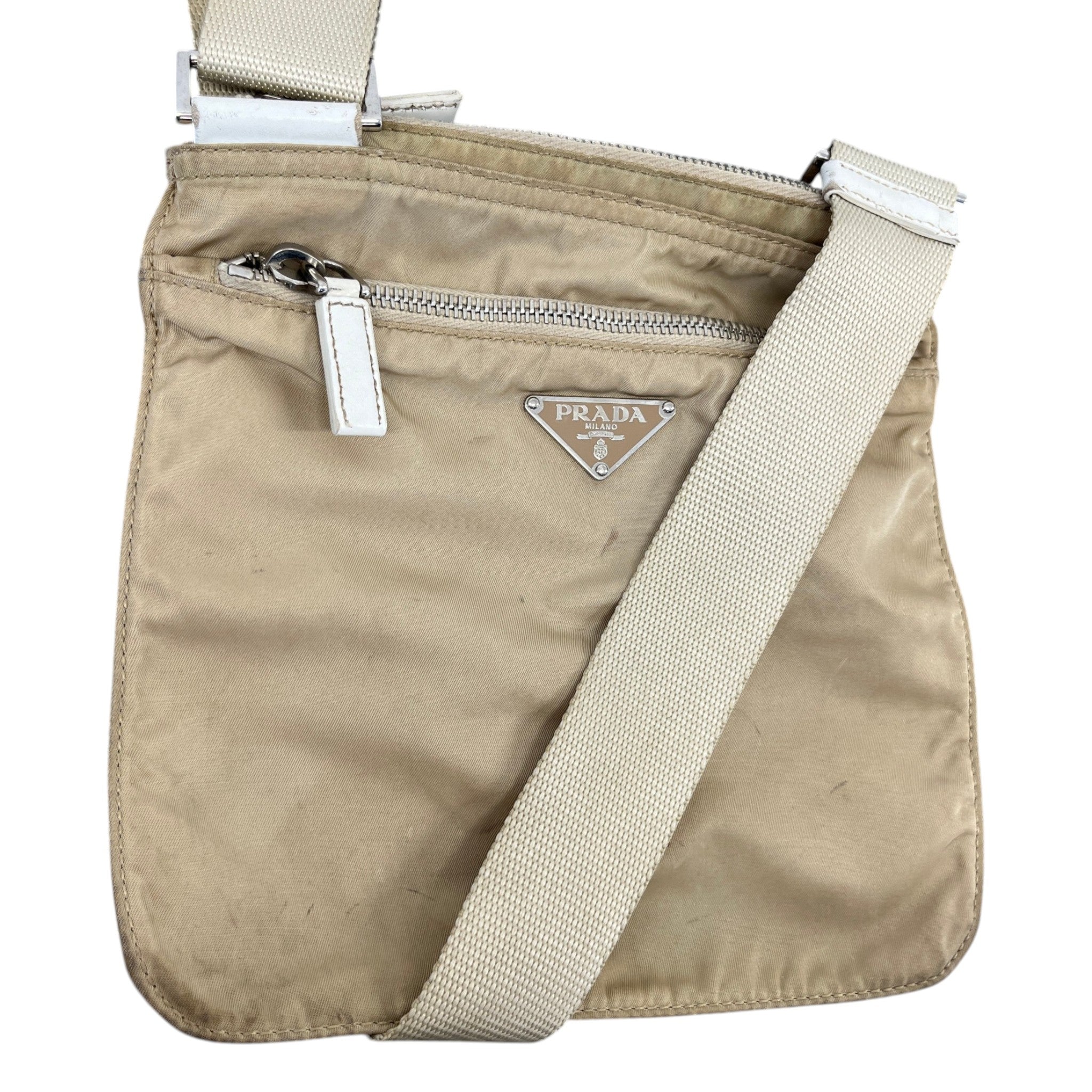 Men's Plaque Logo Messenger Bag Beige