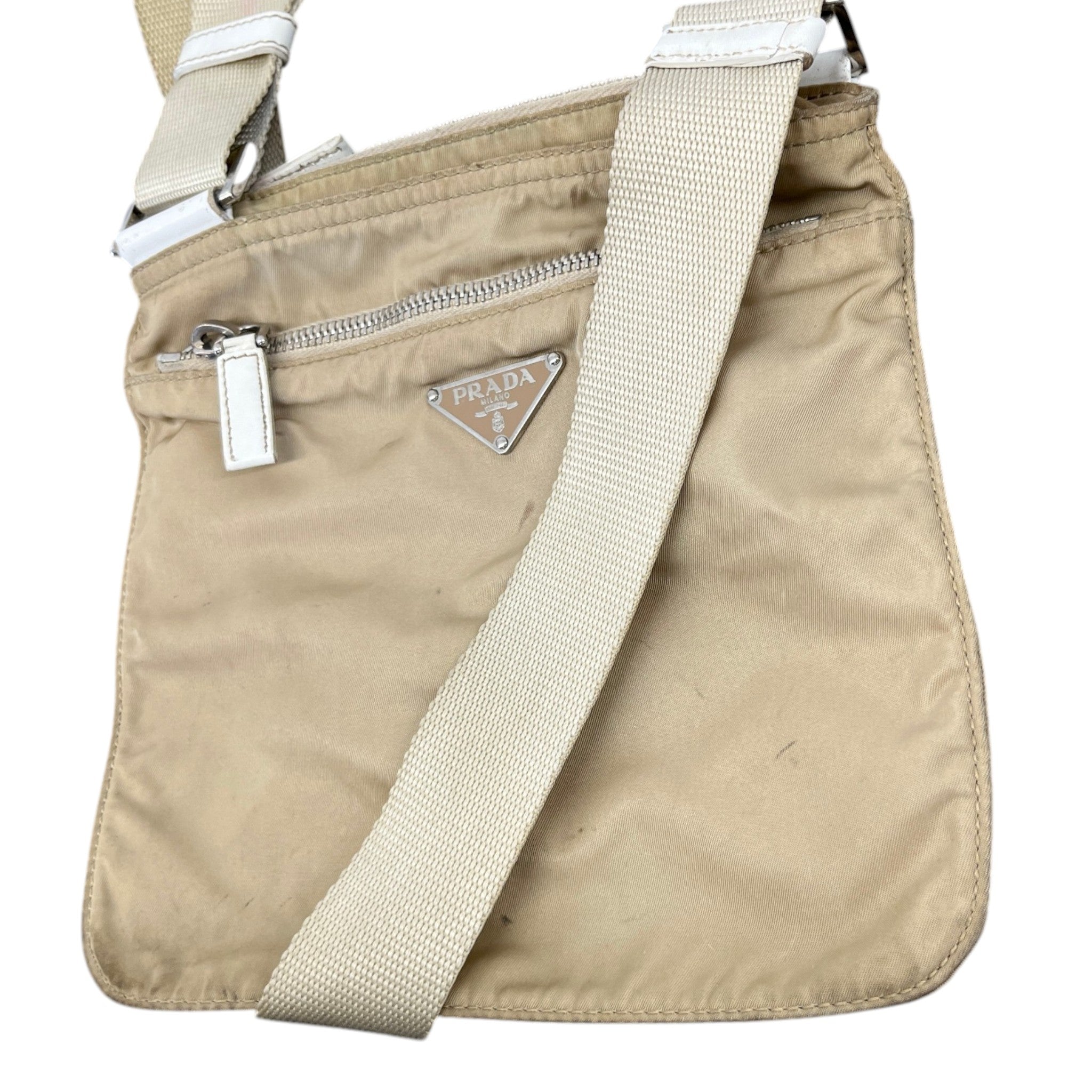 Men's Plaque Logo Messenger Bag Beige