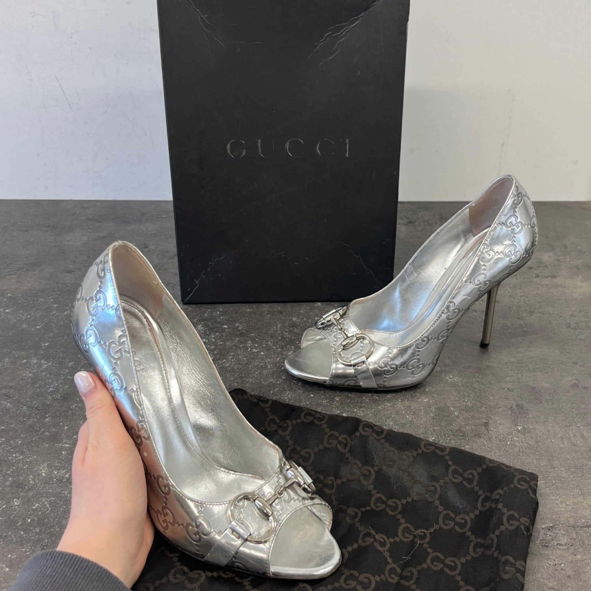 Women's Gg Supreme Horsebit Heels Silver Size EU 38 / UK 5