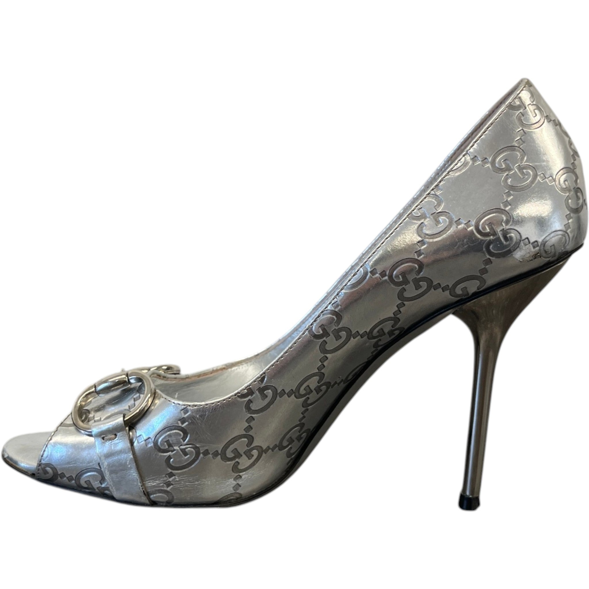 Women's Gg Supreme Horsebit Heels Silver Size EU 38 / UK 5