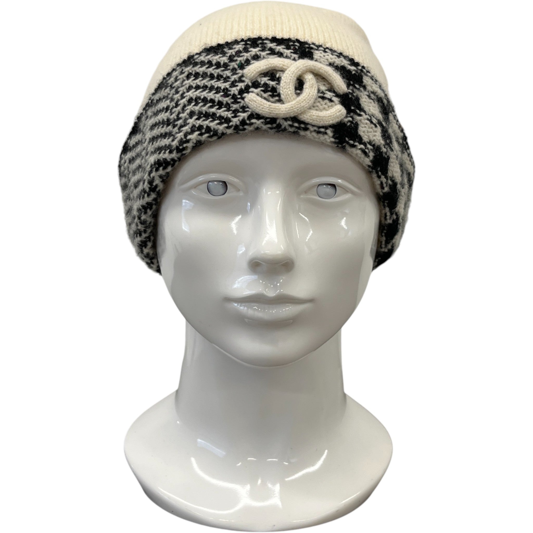 Women's Cc Houndstooth Beanie Hat White