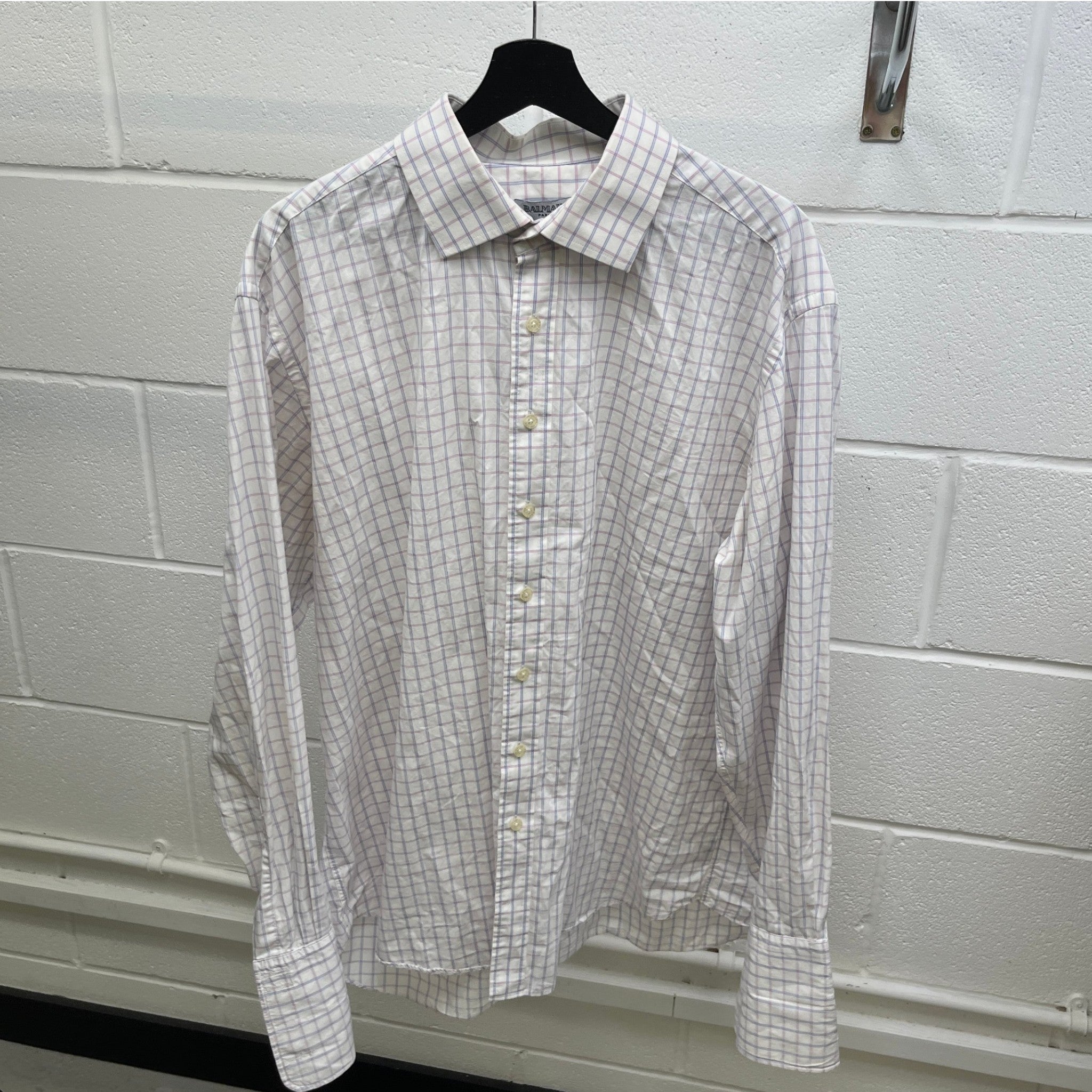 Men's Gingham Long Sleeve Shirt White Size XL