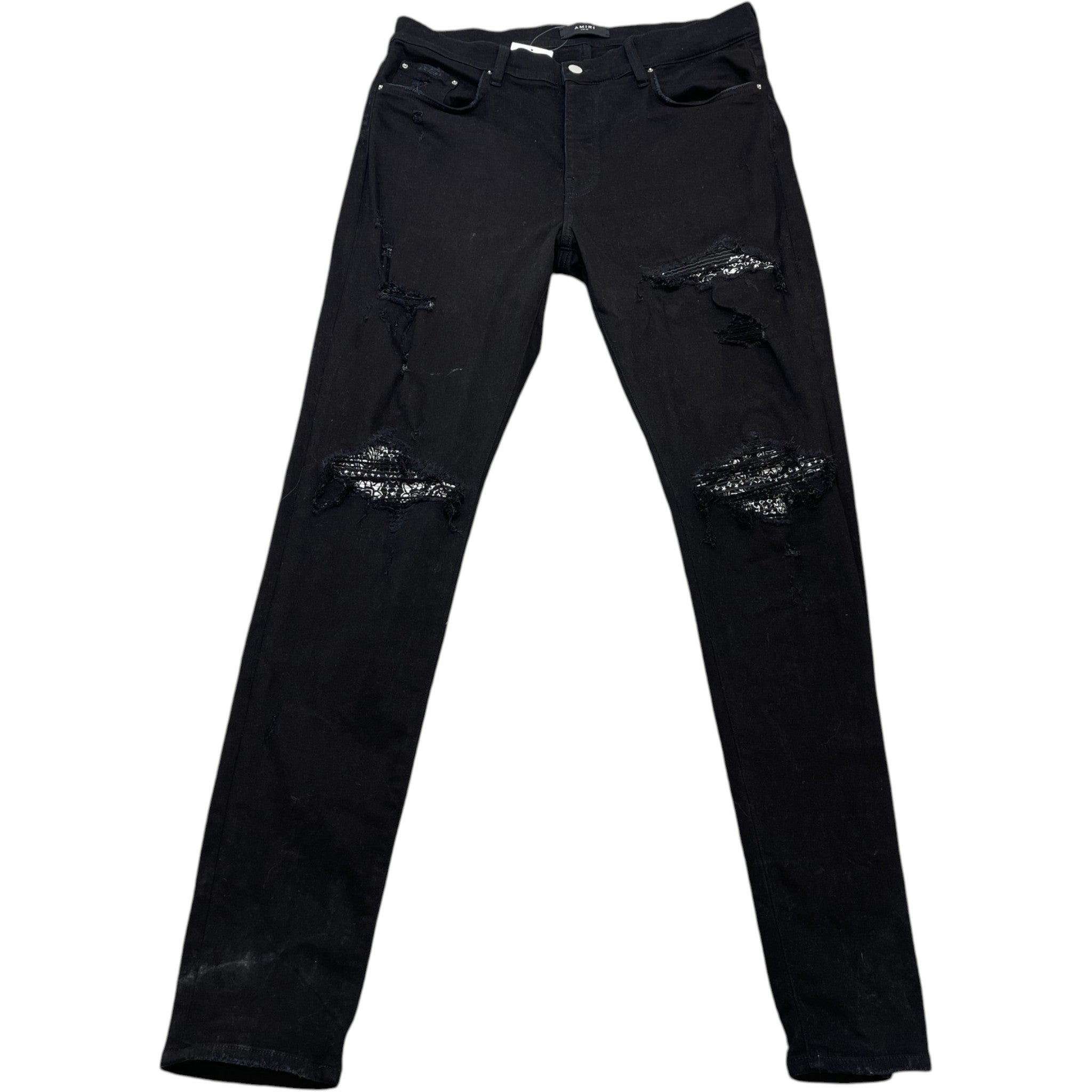Men's Mx1 Distressed Bandana Jeans Black Size Waist 38"